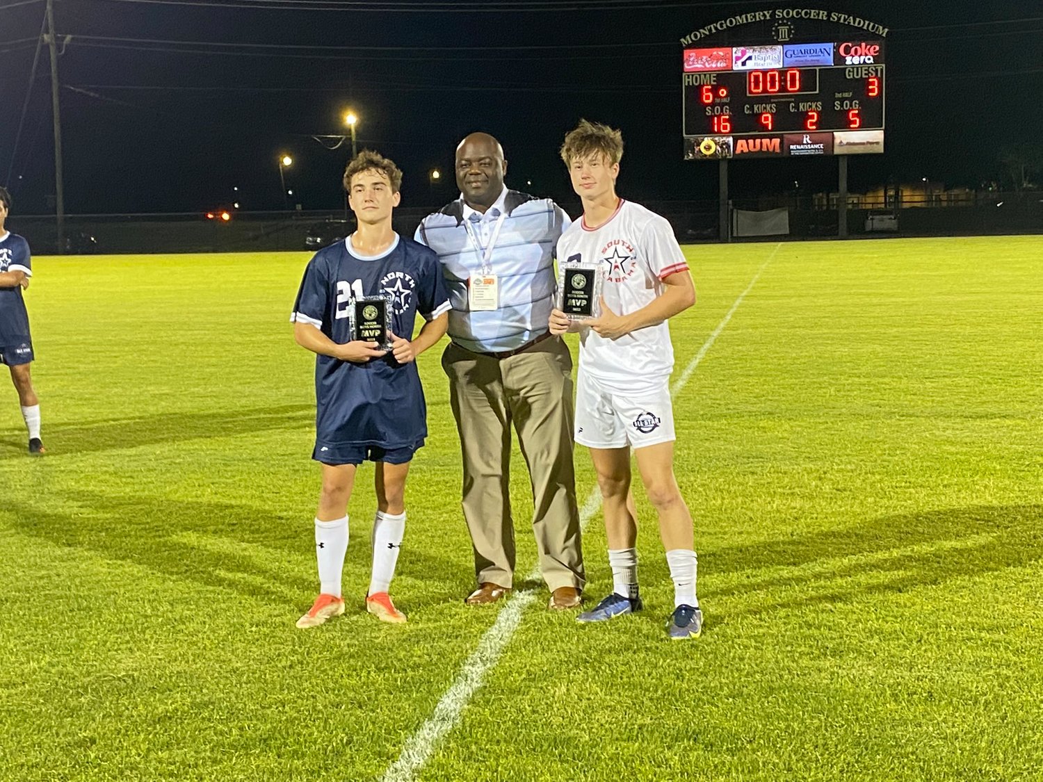 Spanish Fort’s Colin Spuler (right) was named the South MVP at the Alabama High School Athletic Association’s North-South All-Star Game in Montgomery last Wednesday, July 20.