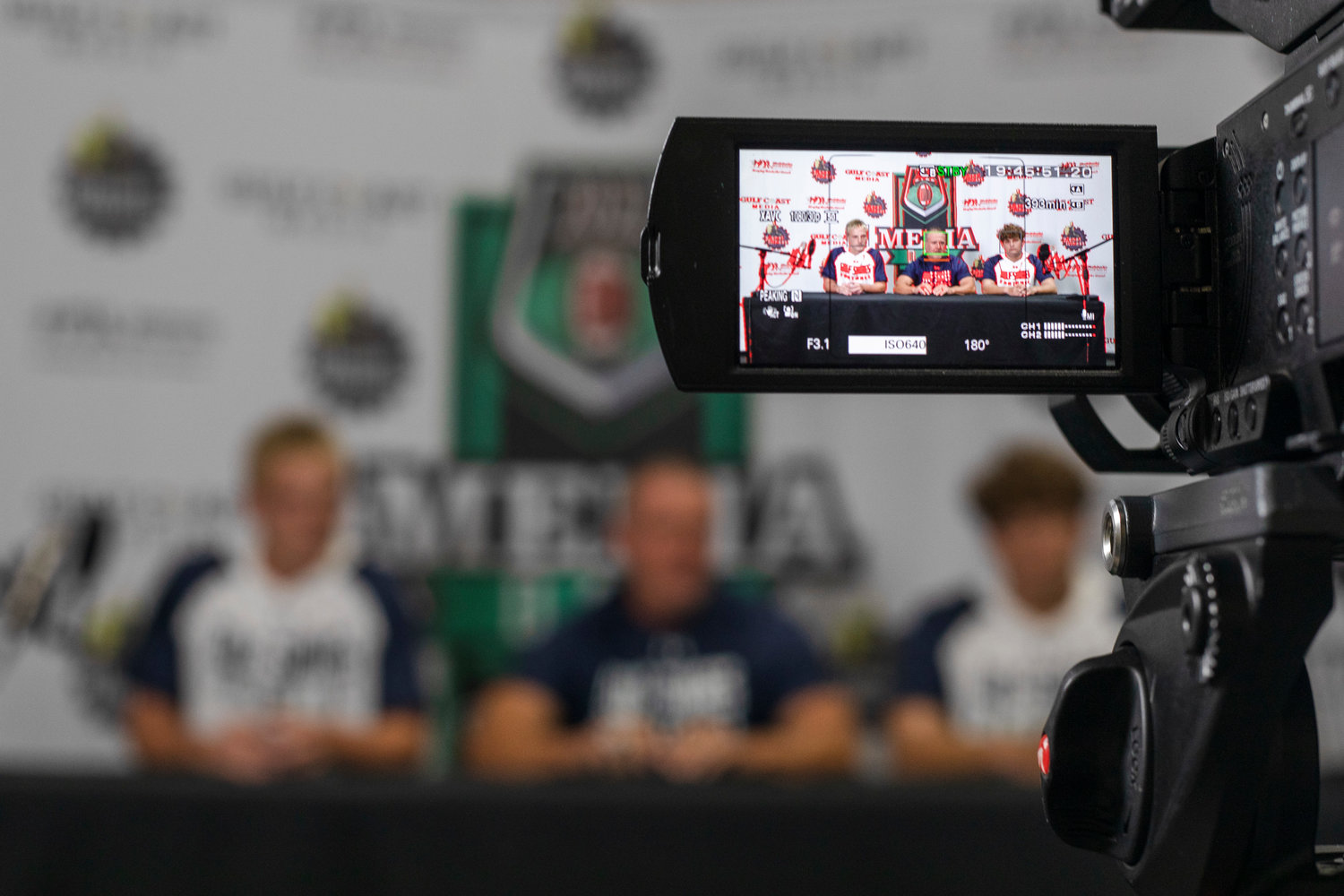 The Gulf Shores Dolphins, including quarterback Brendon Byrd, head coach Mark Hudspeth and lineman Tyler Schepker, were one of the local teams represented at the inaugural Gulf Coast Media Day at the Event Center at The Wharf Tuesday afternoon.