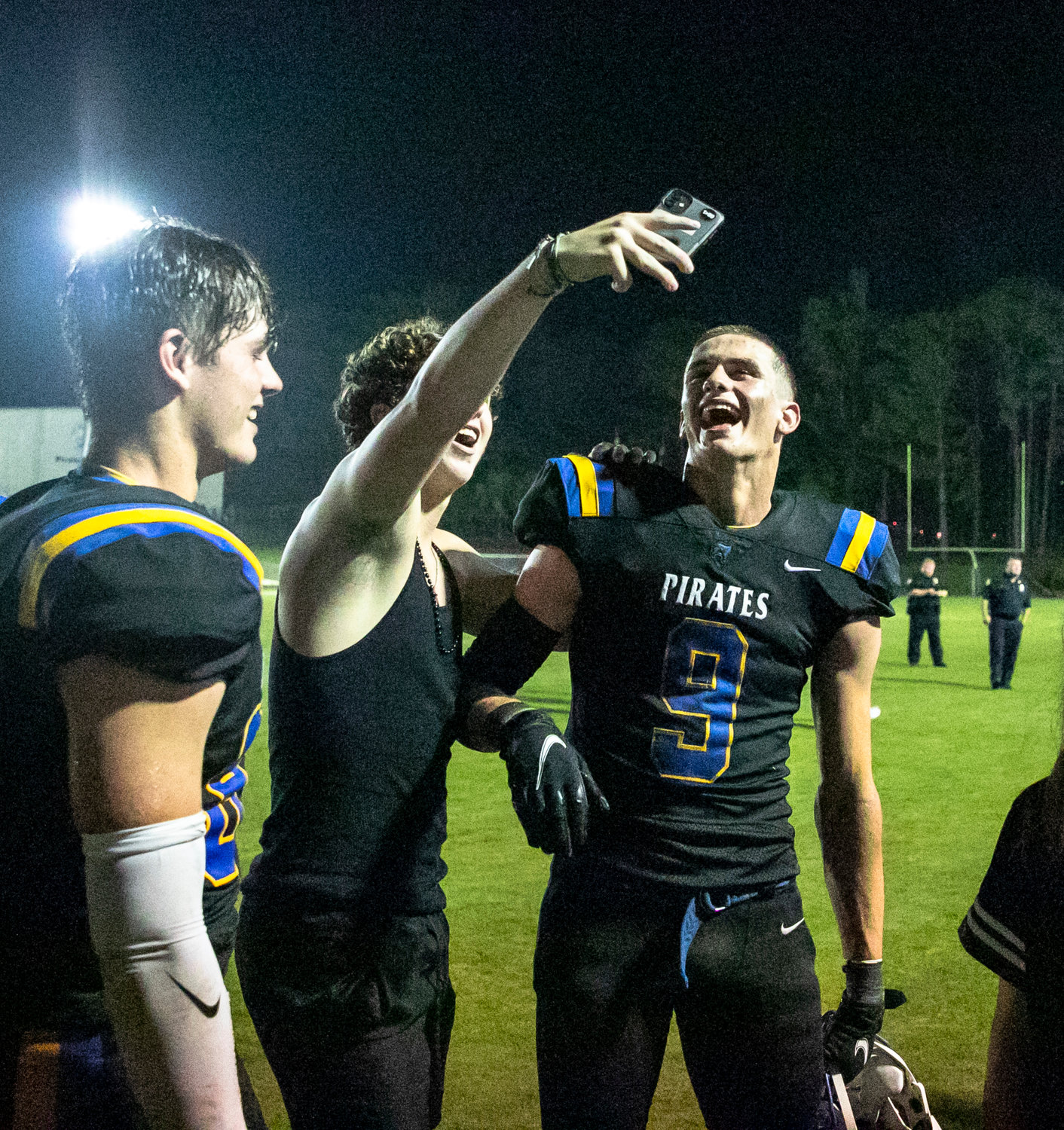 Fairhope didn’t have to wait long to celebrate its first win of the season after Nolan Phillips (9) recorded a game-winning interception he returned for a touchdown in the final seconds of the Pirates’ opening game Friday night at W. C. Majors Field.