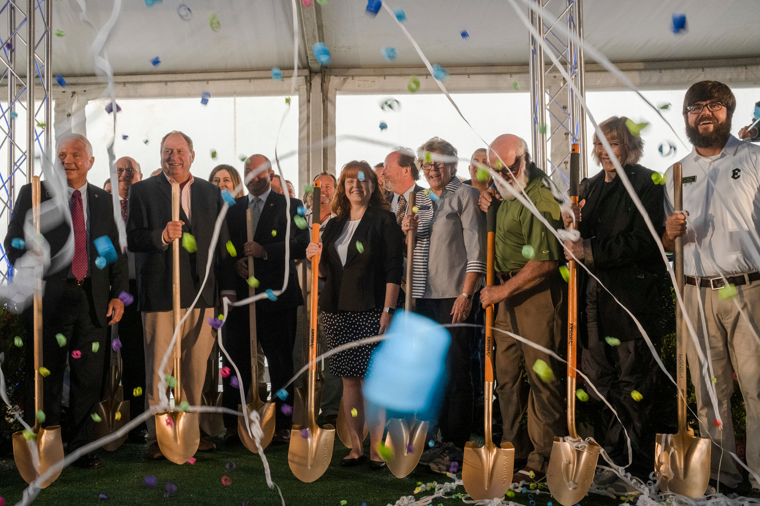 Heavy rain couldn't dampen the spirits of the crowd that gathered under a large tent on Thursday, Aug. 18, to celebrate the groundbreaking of the future Baldwin Preparatory Academy.