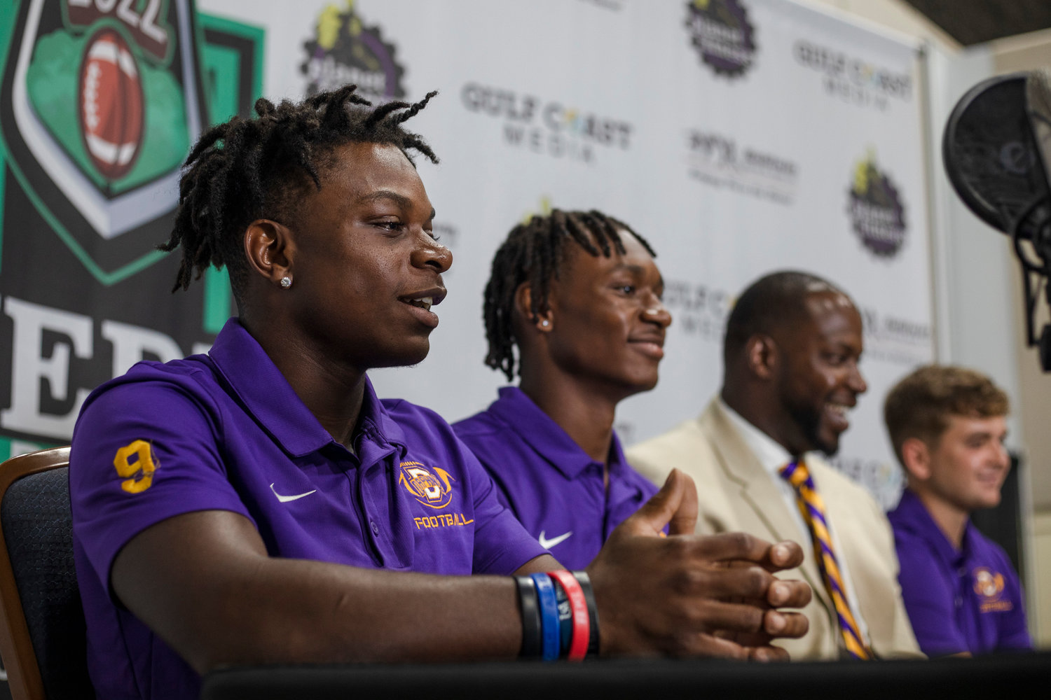 The Daphne Trojans were represented by Cameron Long, Stephon Blackshear, head coach Kenny King and Gabe Reynolds at the first-ever Gulf Coast Media Day at The Wharf Aug. 16. Daphne hosts Davidson in a key region game this Friday.