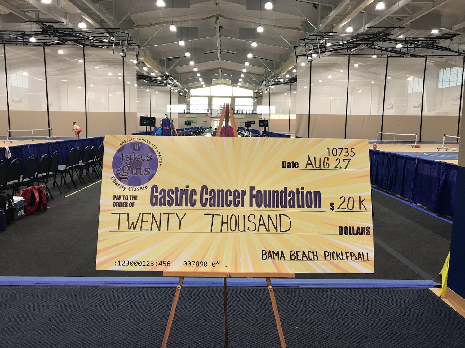The Gastric Cancer Foundation’s Charity Classic, held Aug. 24-28 at the Foley Event Center, raised $20,000 in donations. The Foundation was presented with a mock check at the end of the tournament.