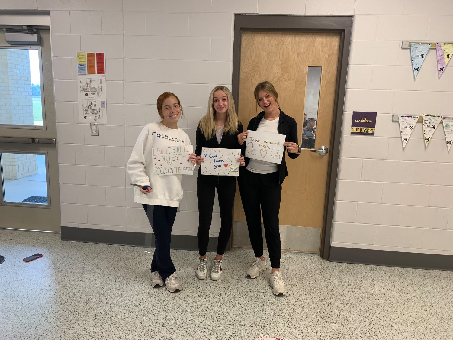 Daphne Middle School teacher Tiffany Holt’s “pearls” are spreading positivity throughout the school halls. One of their first impacts was to create posters filled with uplifting messages to share with their peers. Using posters to spread positivity is a top activity Emma Dumas, DMS Kindness Club creator, wants to see continued.