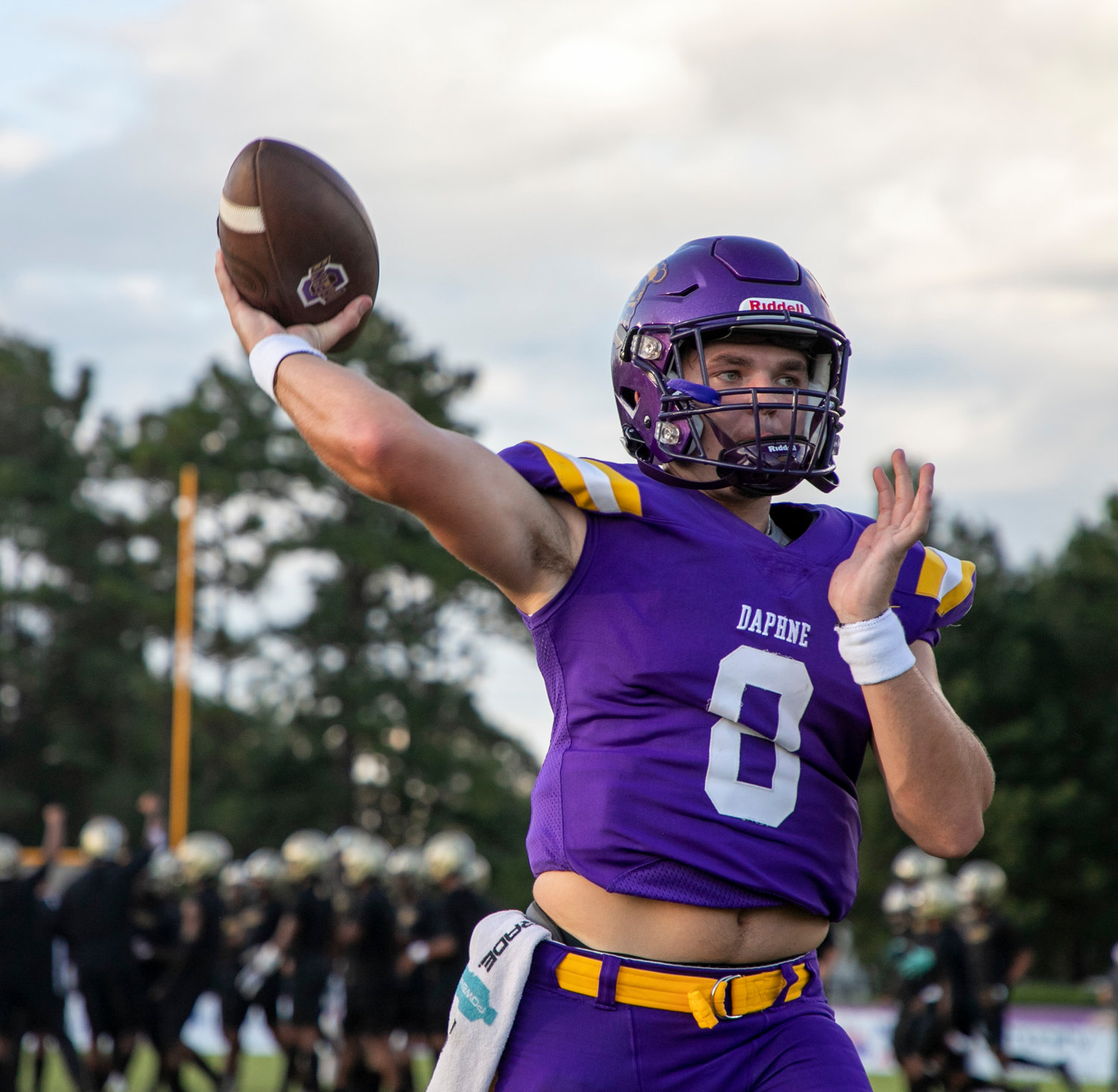 Daphne quarterback Gabe Reynolds warms up ahead of the Trojans’ region contest against the Davidson Warriors at home Sept. 9. Daphne travels to Spanish Fort for its non-region game this Friday as the lone contest between two Baldwin County teams.