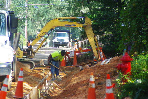 Fairhope crews work to replace utility infrastructure on Church Street in 2022. The city plans utility upgrades costing about $43 million in the 2023 budget.