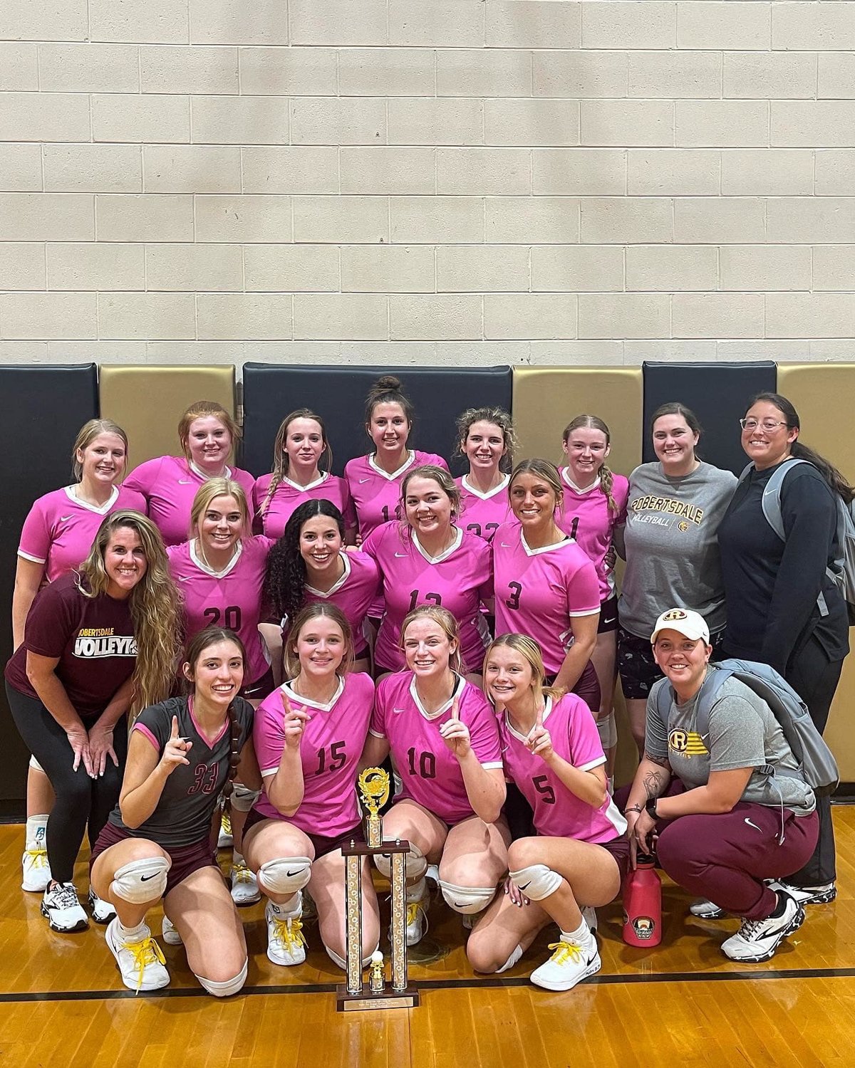 The Robertsdale Golden Bears went undefeated the last day of play to earn the Block Out Breast Cancer Tournament trophy last Saturday, Oct. 1. Robertsdale is nearing the end of its regular-season slate and will compete in the Area Tournament next week.