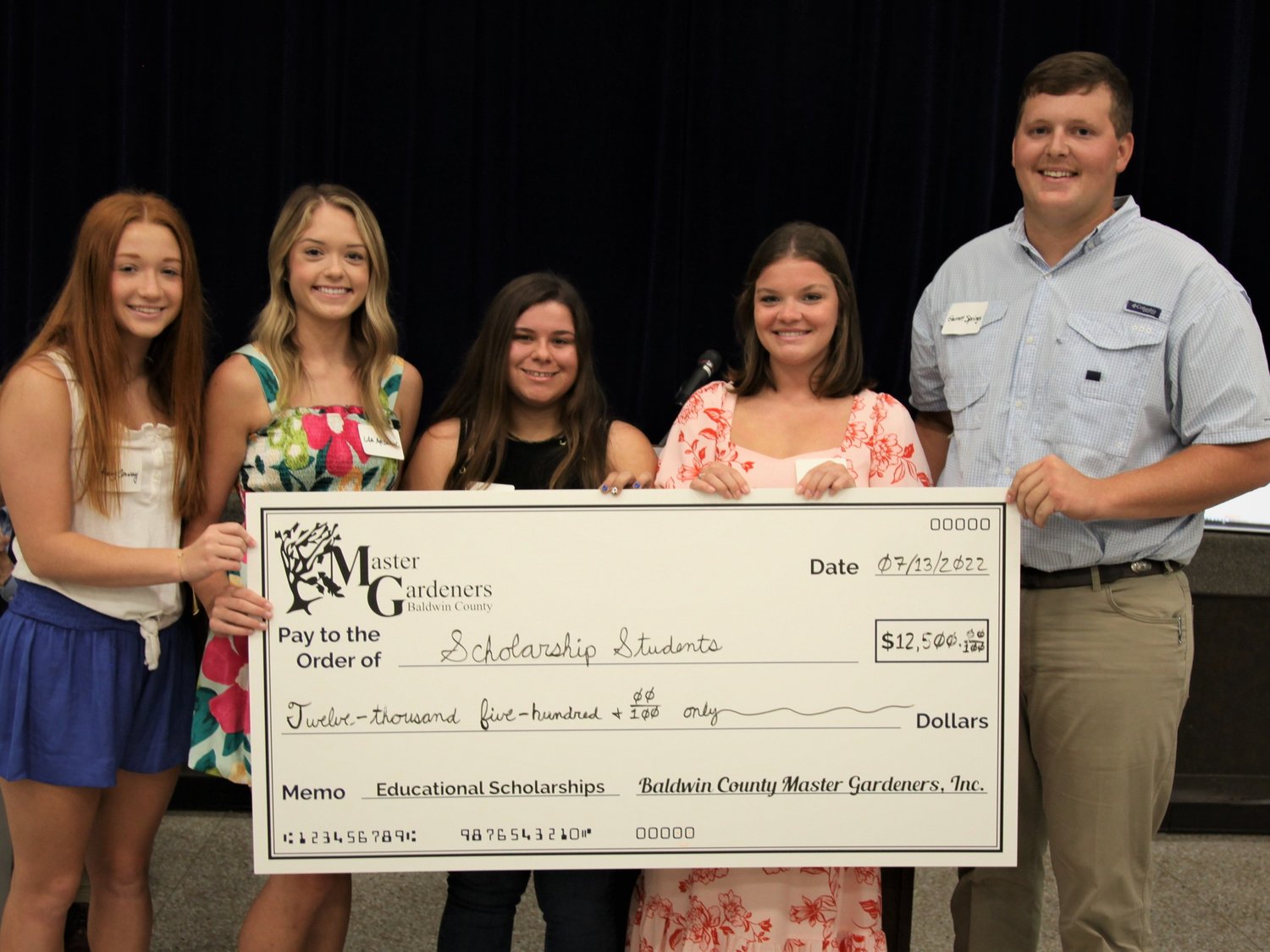 Recipients of the Baldwin County Master Gardeners scholarship, pictured here, from left: Mary Conway, Alison McDaniel, Vivian Mendez, Aven Brasher and Garrett Springs. Not pictured, Colton Bostwick.