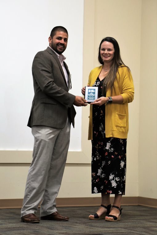 SWCDs Area VI President Justin House presented Danielle Brown, former Perdido School fifth grade teacher, the Outstanding Teacher of the Year award during the Annual Area VI SWCDs Meeting held Sept. 15 in Monroeville, Alabama.