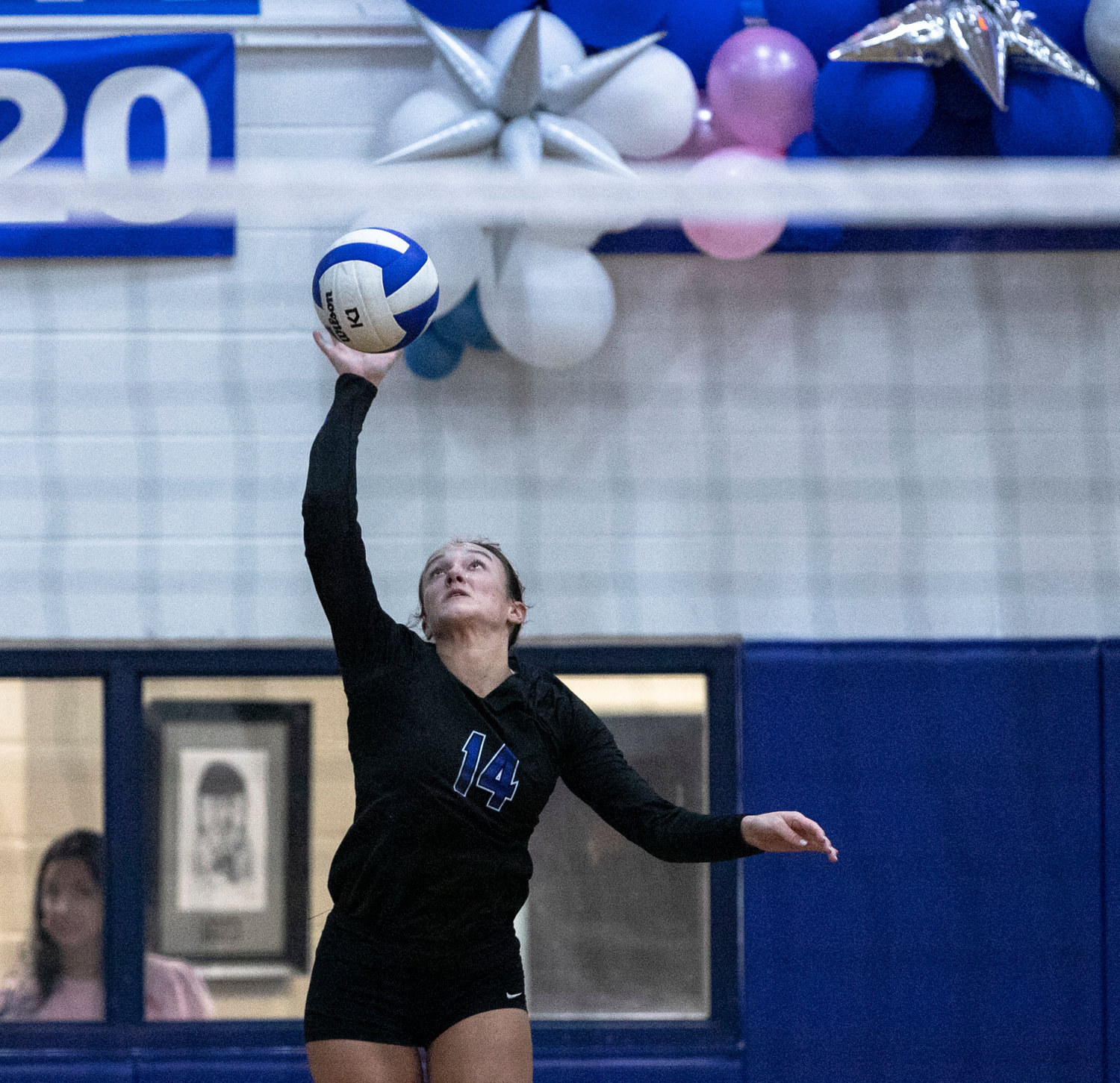 Bayside Academy junior Blakeley Robbins connects on a serve during the Admirals’ semifinal match against the Baldwin County Tigers at the Class 6A Area 2 tournament at Bayside Academy Thursday, Oct. 13. The Admirals will take the No. 2 seed into the South Super Regionals starting Oct. 19.