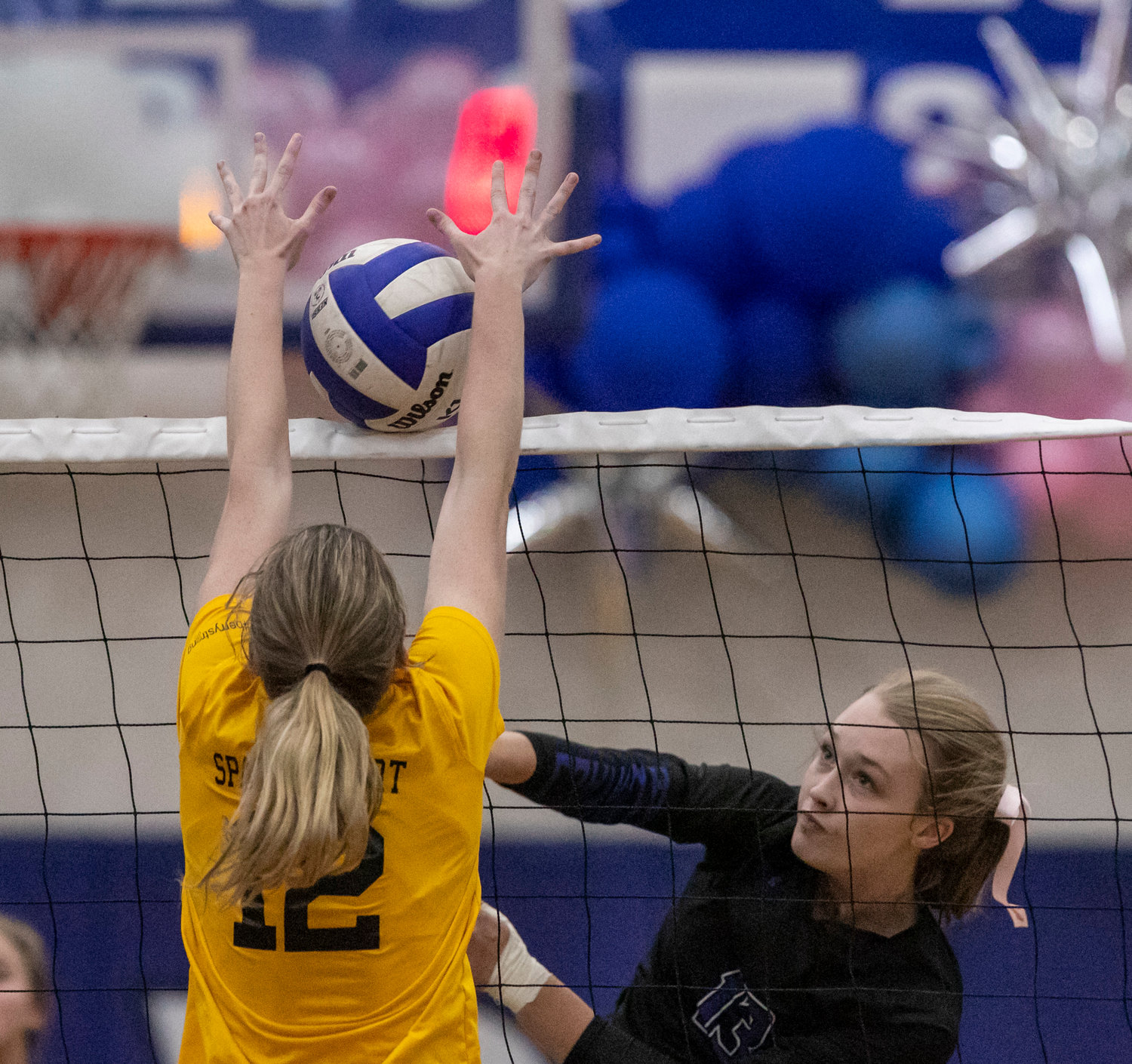Spanish Fort’s Elyse McKinney rises for a block during the Toros’ area tournament championship game against the Bayside Academy Admirals in Daphne Oct. 13. Spanish Fort’s two wins on the first day of the South Super Regional has the Toros state-bound for a seventh consecutive season.