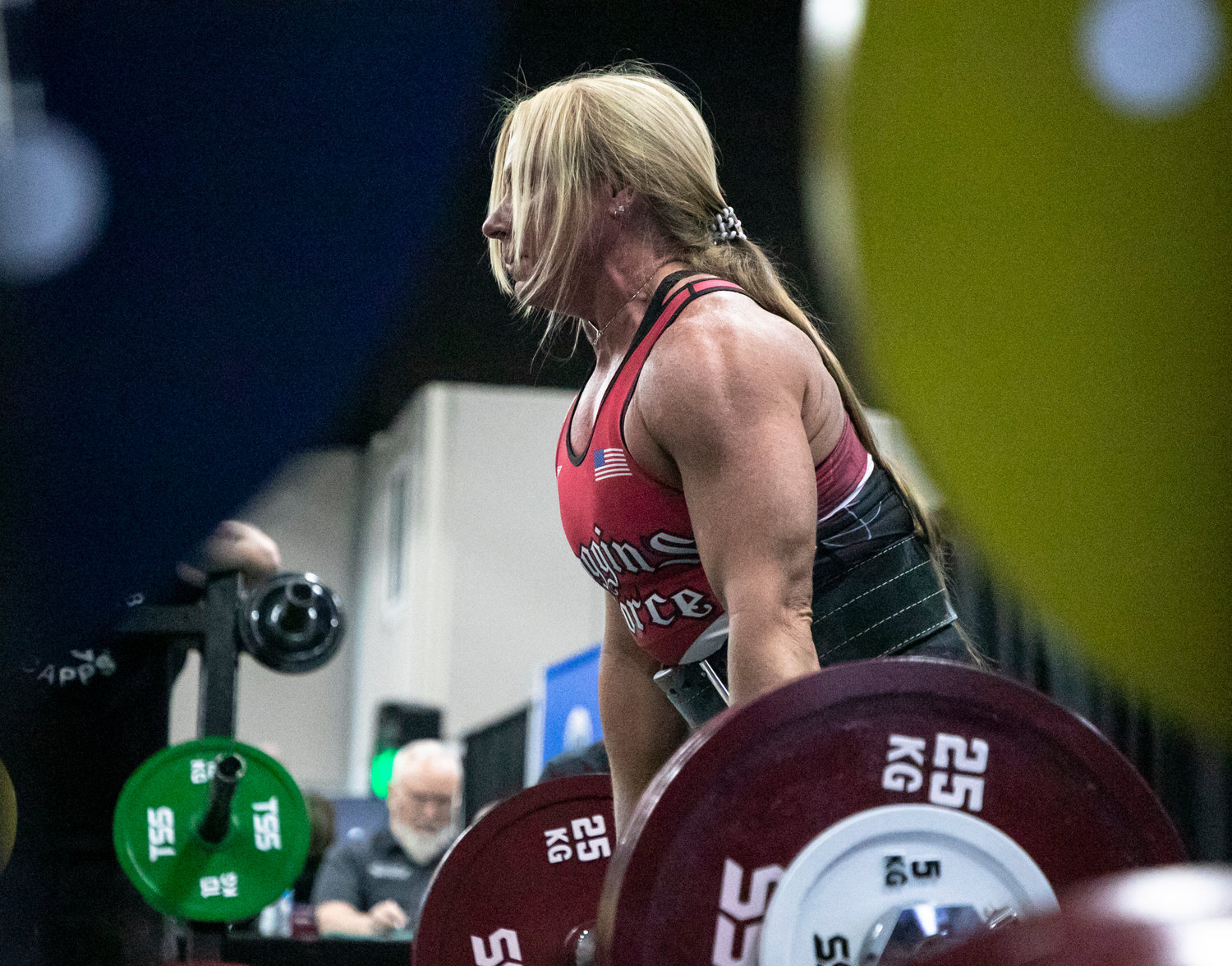 Valerie Smith locks out on a first-attempt deadlift of 407.8 pounds (185 kg) in the final leg of the first day of competition in the IPL World Championships at the Orange Beach Event Center.
