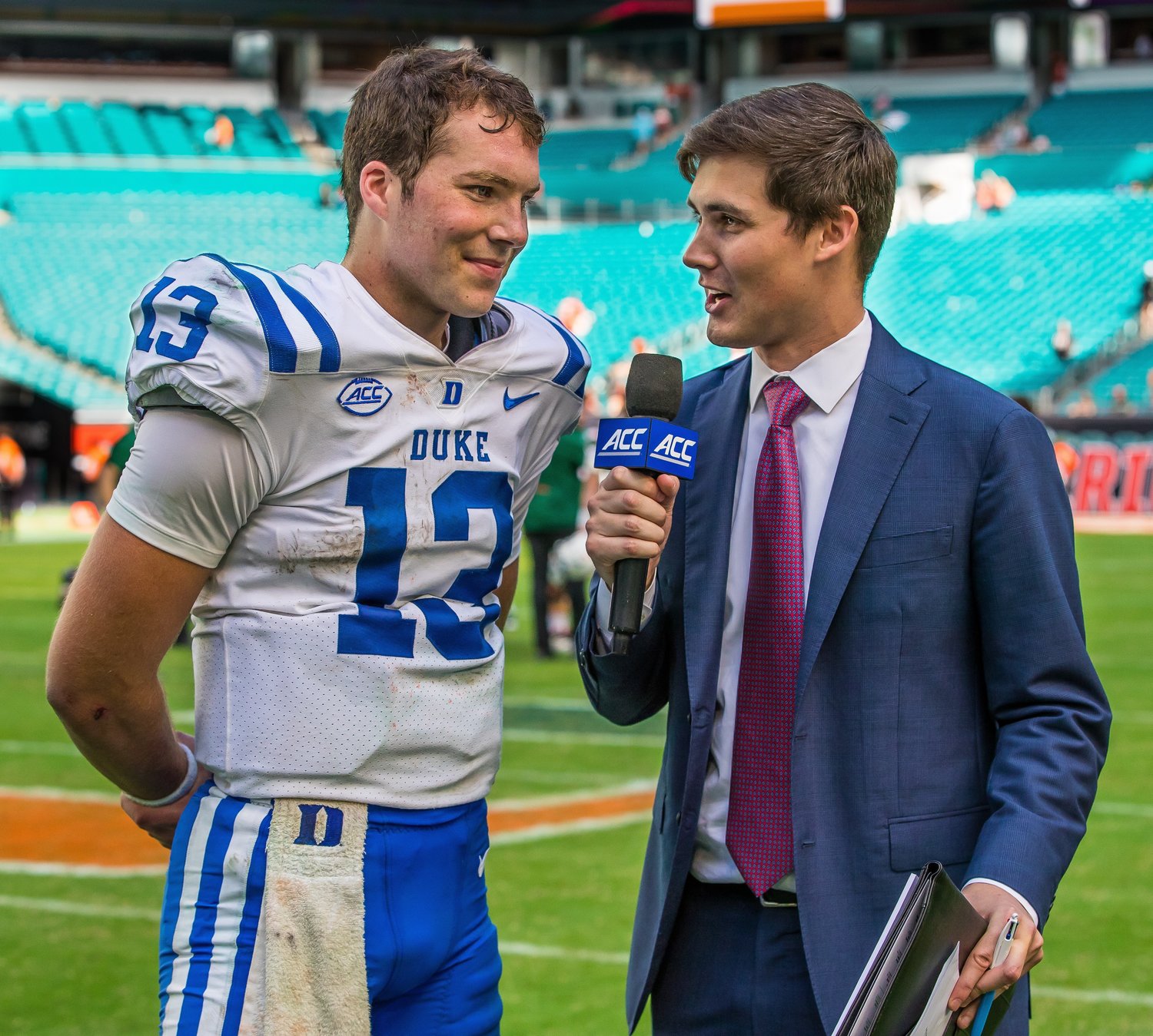 Duke starting quarterback and member of Fairhope High School’s Class of 2021 Riley Leonard is interviewed by the ACC Network’s Wiley Ballard after the Blue Devils’ 45-21 win over the Miami Hurricanes at Hard Rock Stadium Saturday, Oct. 22. Leonard ran for three touchdowns and threw for another to get Duke one win away from postseason play. Watch the full interview on Gulf Coast Media Sports' social media channels @GCMSportsAL.