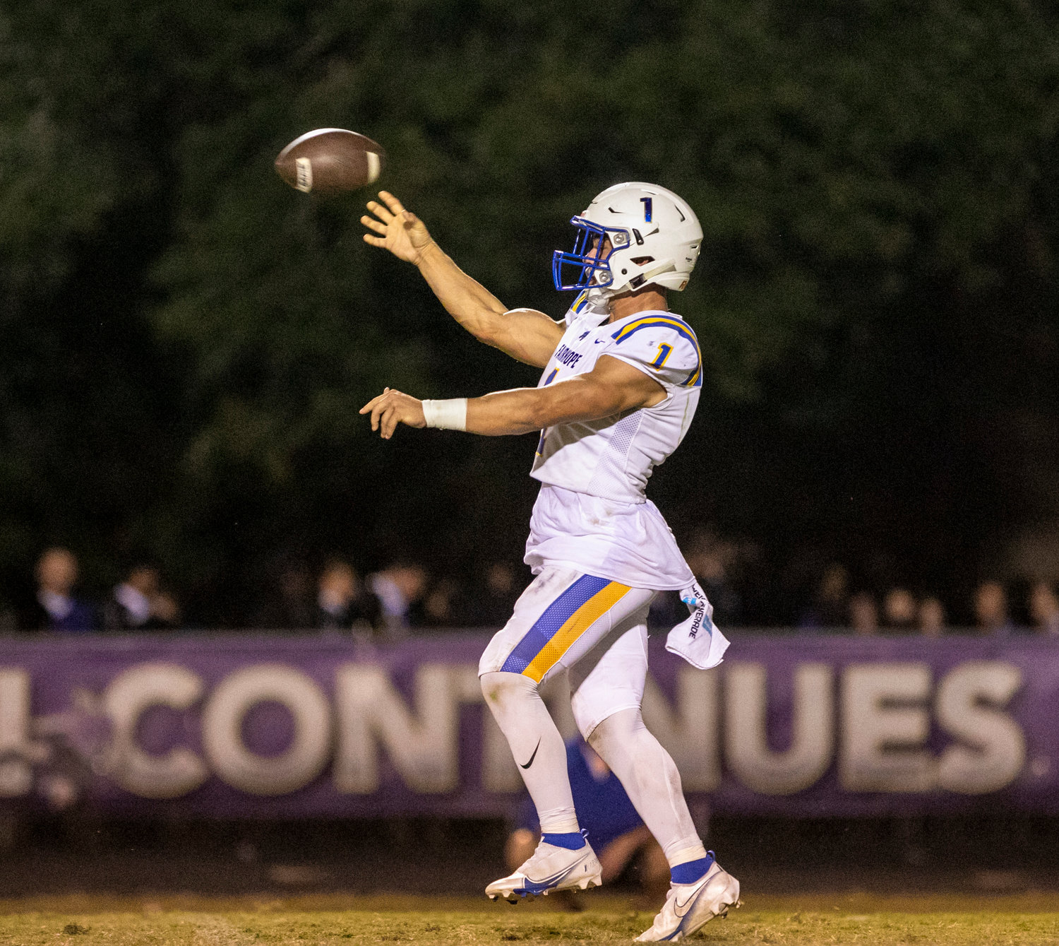 Fairhope quarterback Caden Creel releases a throw during the Pirates’ Class 7A Region 1 contest against the Daphne Trojans at Jubilee Stadium Oct. 7. Creel was recently named as Fairhope’s 30th representative selected to the AHSAA All-Star game.