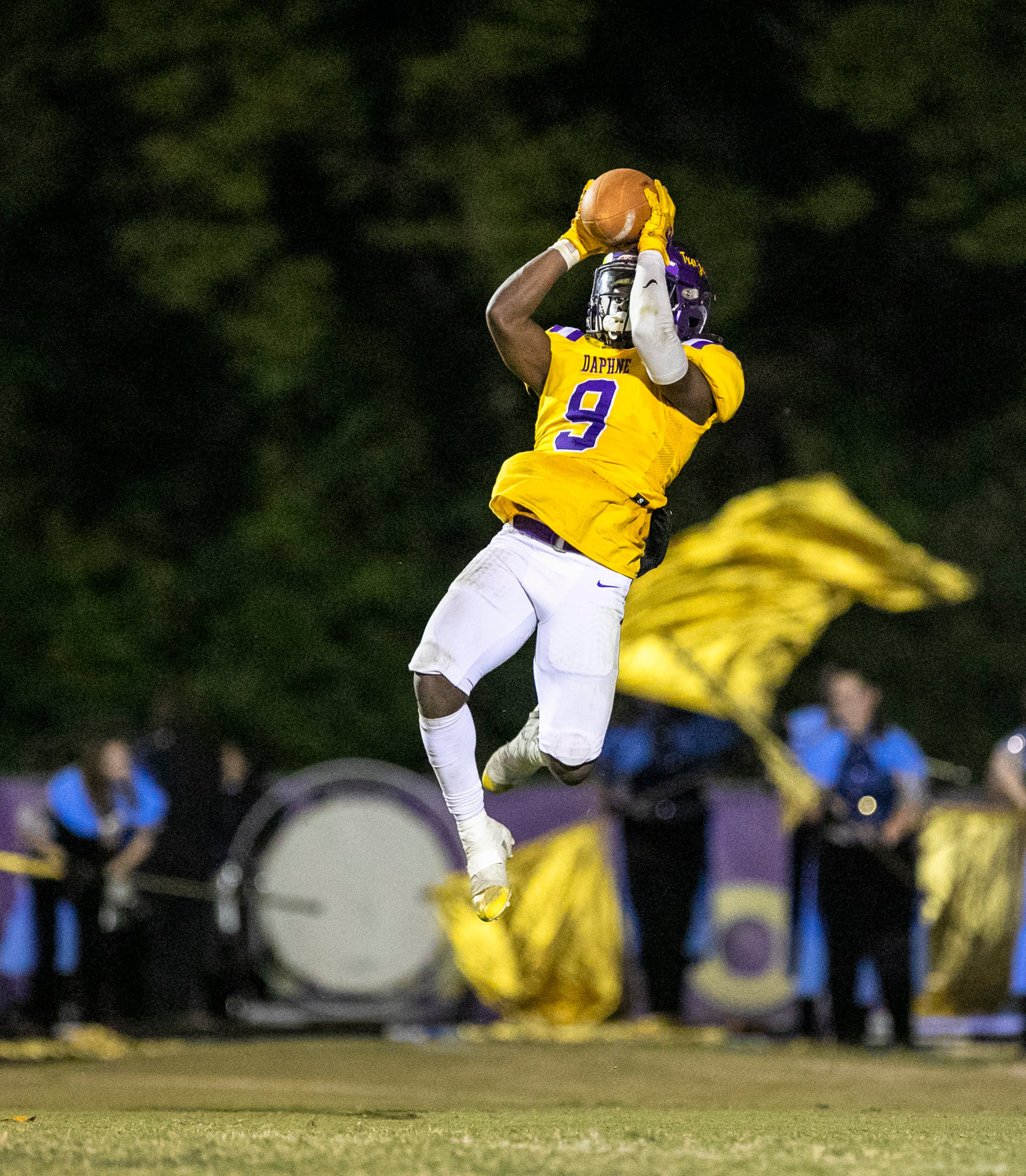 Daphne’s Cam Long leaps in an attempt to down a punt during the Trojans’ Class 7A Region 1 tilt against the Fairhope Pirates at Jubilee Stadium Oct. 7. In Daphne’s region game against Davidson, Long ran for a touchdown, blocked a field goal and returned an interception for a touchdown.
