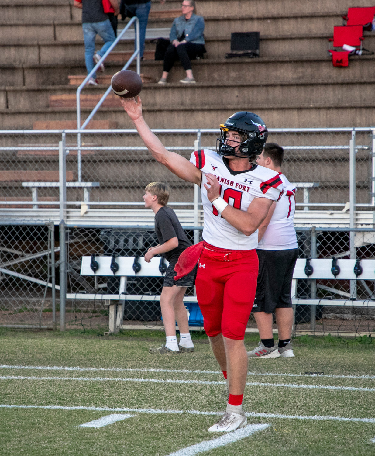 Spanish Fort senior Brayden Walker warms up for the Toros’ Class 6A Region 1 contest against the Robertsdale Golden Bears at J.D. Sellars Stadium Oct. 14. Walker quarterbacked a 15th straight season of 300 points scored and at least five regular-season wins in Spanish Fort.