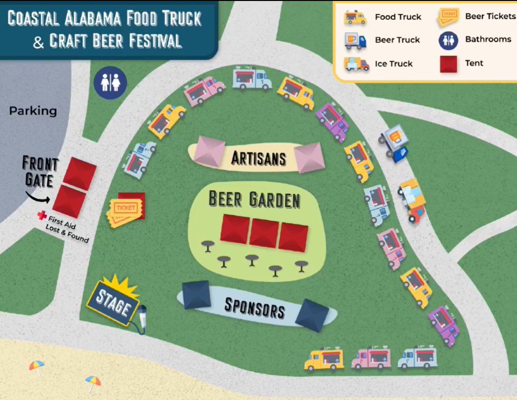 The Coastal Alabama Food Truck & Craft Beer Festival is Saturday, Nov. 12 and Sunday, Nov. 13 from 11 a.m. to 6 p.m. at the Gulf Place Town Green area, 101 East Beach Blvd., Gulf Shores.