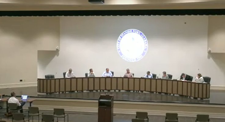 Spanish Fort City Council members discuss eliminating the annual employee supplement during their work session Monday, Nov. 7. The move would save the city about $32,000, Mayor Mike McMillan said.