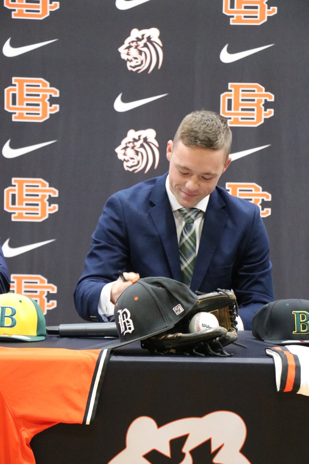 Trevor Murphy puts pen to paper and cements his commitment to the Bishop State Wildcat baseball program during a signing ceremony at the high school Thursday morning. The Wildcats set multiple program records last season and Murphy will look to factor into the 2024 lineup.