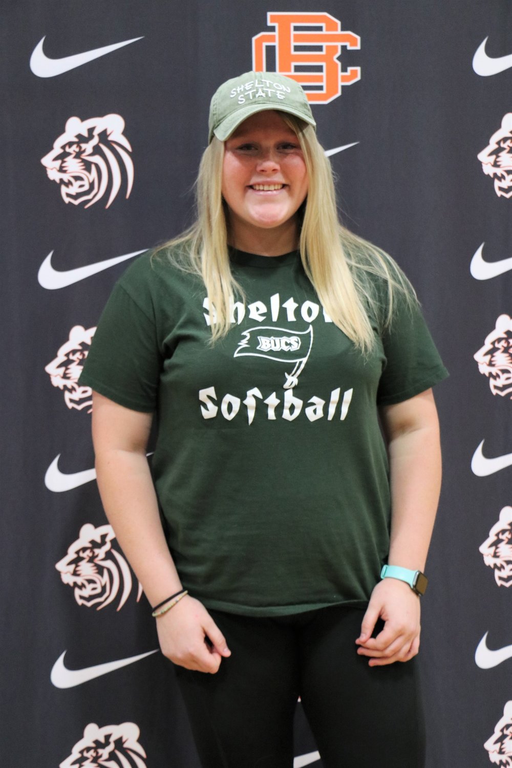 Baldwin County senior Aspen Gerald sports her new threads after she signed with the Shelton State softball squad at a signing ceremony at the high school Friday, Nov. 18. Gerald is gearing up for her fifth varsity season with the Lady Tigers this upcoming spring.