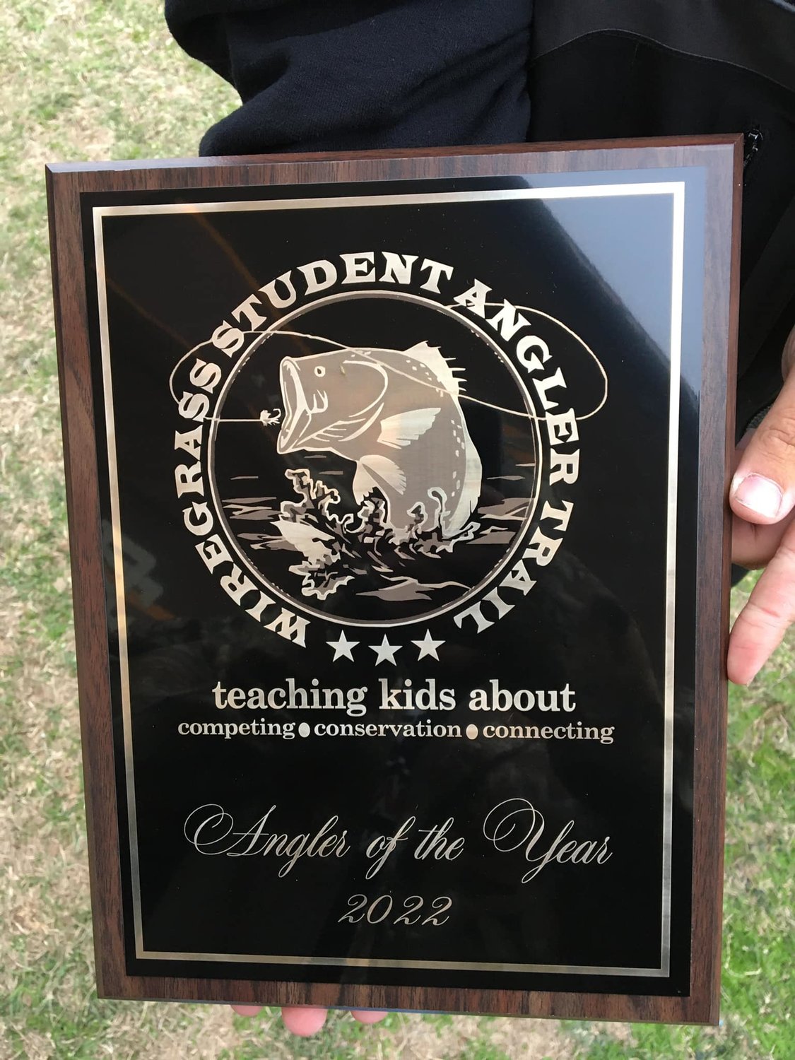 The Angler of the Year plaques that are coming back to Bay Minette after James Travis and Jameson Norris finished the Wiregrass Student Angler Trail in first place of the standings. The Baldwin County High School duo also represented the school at the Bassmaster National Championships last spring.