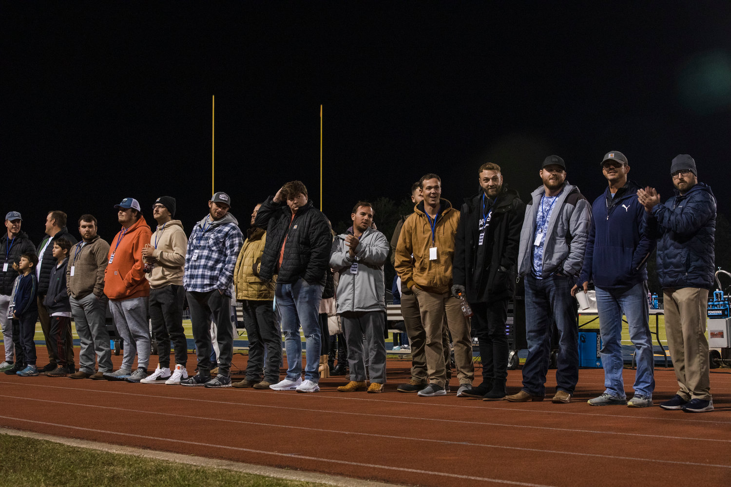 Gulf Shores football alumni were honored on the track of Mickey Miller Blackwell Stadium at the Sportsplex before the Dolphins’ state quarterfinal contest against the Faith Academy Rams Friday, Nov. 18. Many of the former players helped laid the foundation toward Gulf Shores’ historic season in 2022.