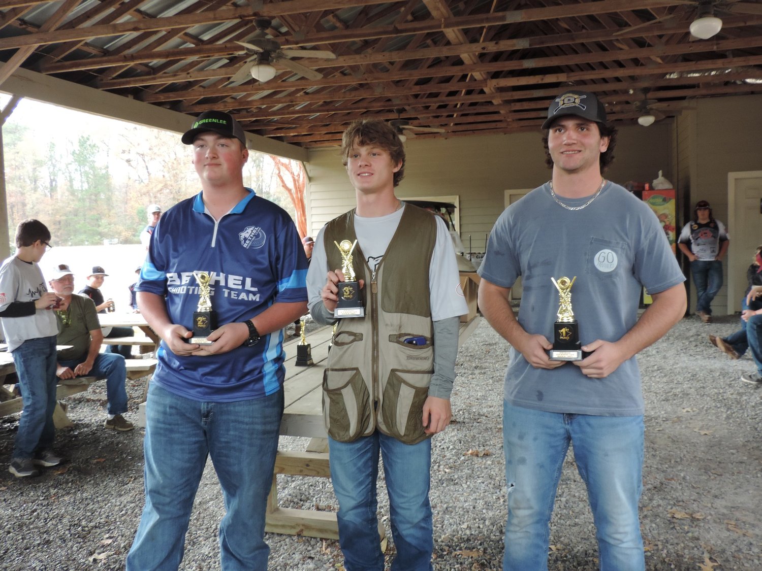 Trey Crosby, right, from Baldwin County finished third in the Senior/Junior Varsity division of the 2022 River Region Fall Sporting Clay Shoot at Lower Wetumpka Shotgun Sports Club Saturday, Dec. 3. He was joined by Cullman’s Mac Hurst in first place and BCA’s Levi Chambers in second place.