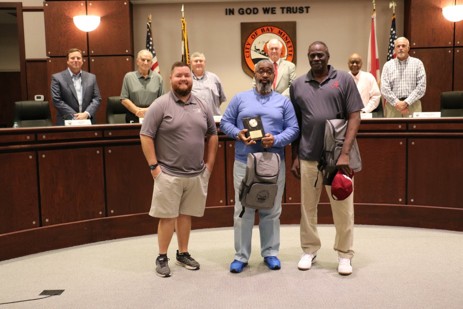 City of Bay Minette Recreation Director Blake Clark honored two longtime youth coaches during the Dec. 5 meeting of the Bay Minette City Council. Johnny Palmer and Barry Hurst each spent more than 30 years on the sidelines of youth sports in the city.