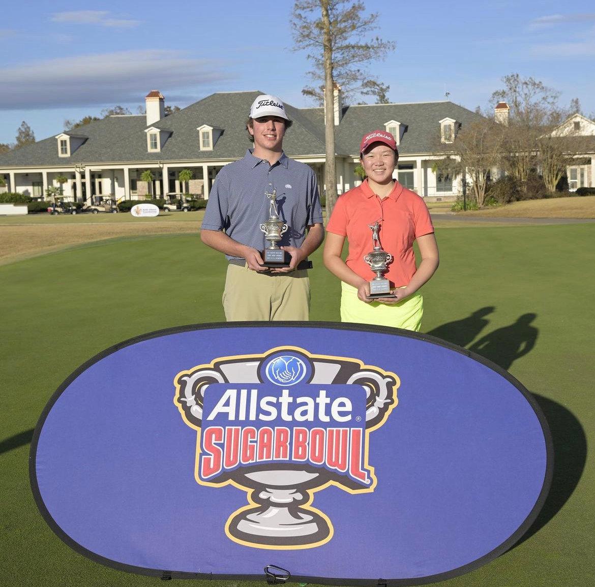Trip Duke from Fairhope and Kenna Lee from Bellaire, Texas were crowned the winners of the 13-18 age group at the Allstate Sugar Bowl Tommy Moore Memorial at TPC Louisiana earlier this week. Duke finished with rounds of 69 and 73 before he won a playoff and Lee recorded two rounds of 72 for a five-stroke win.