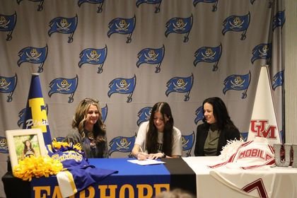 The University of Mobile competitive cheerleading squad earned another Baldwin County signee when Fairhope senior Michelle Bossard signed with the Rams during a Jan. 6 ceremony at First Baptist Church in Fairhope. Bossard will look to help Mobile compete for another trip to the NAIA national tournament next winter.