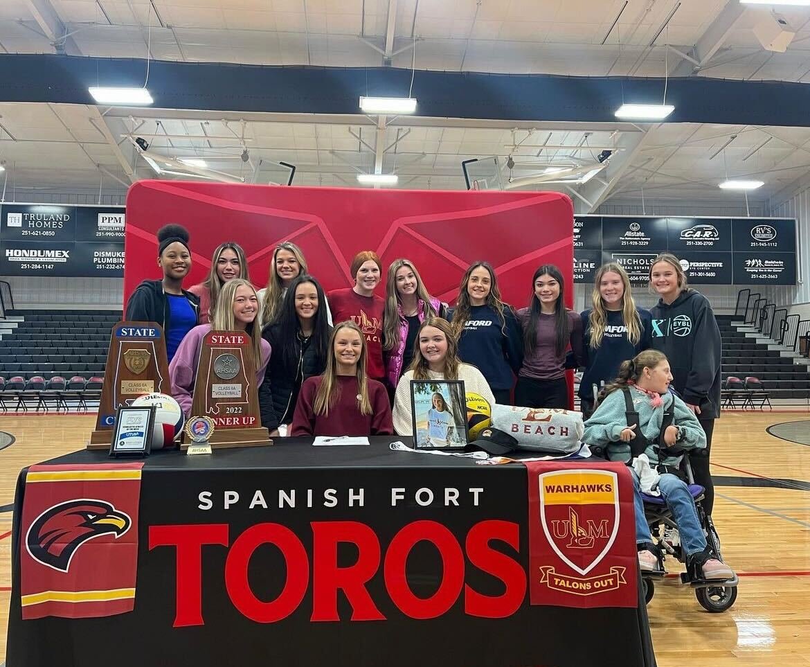 Spanish Fort senior Bailey Hope signed with the Louisiana-Monroe beach volleyball squad after her time with the Toros during a ceremony Dec. 7, 2022, at the high school. Hope was one of two volleyball signees from the state runner-up squad.