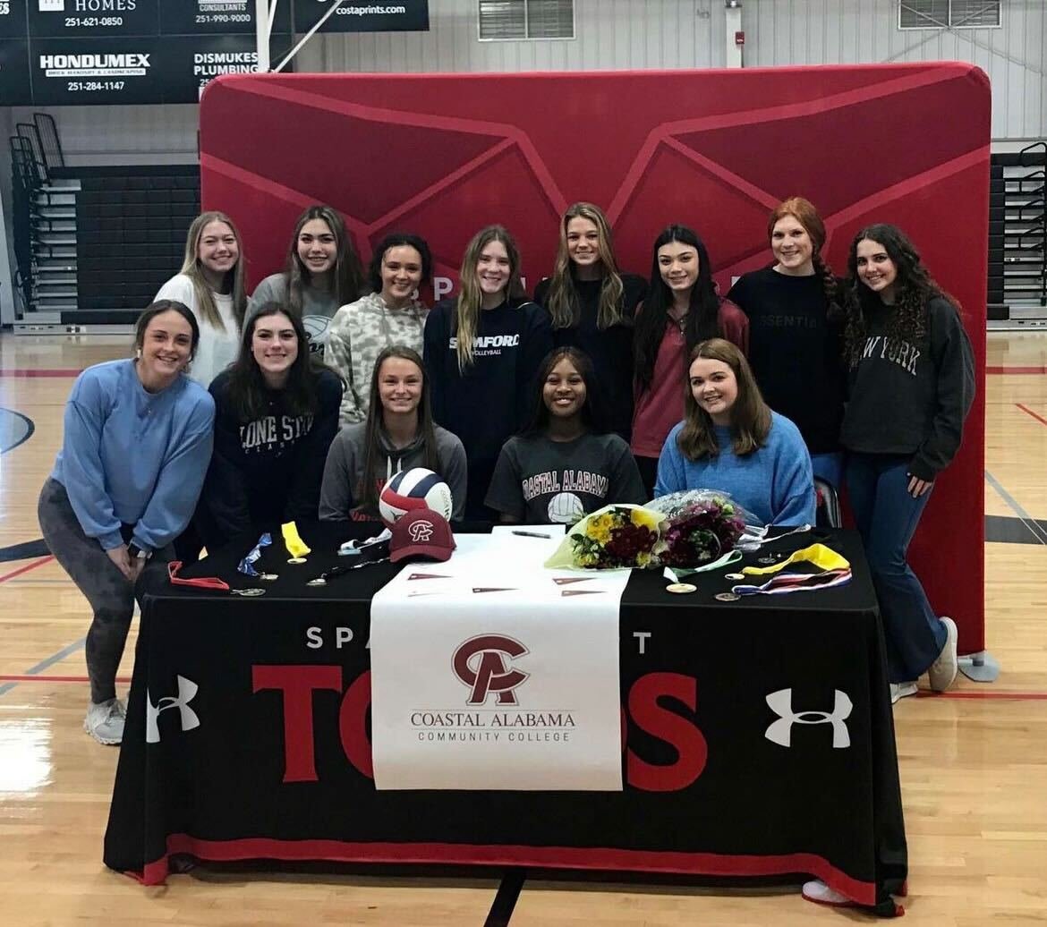 Toro senior Brianna Sanders was joined by teammates in cementing her commitment to play volleyball for the Coastal Alabama Sun Chiefs during a Jan. 6 ceremony at Spanish Fort High School. Sanders marked a second college signee from the Toros’ most recent state runner-up team.