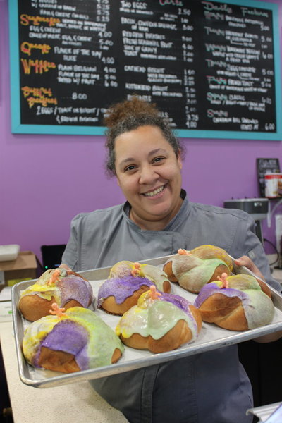 Chef Kimberly Asbury and her crew are baking up king cakes in three sizes this year at BuzzCatz Coffee & Sweets in Orange Beach.