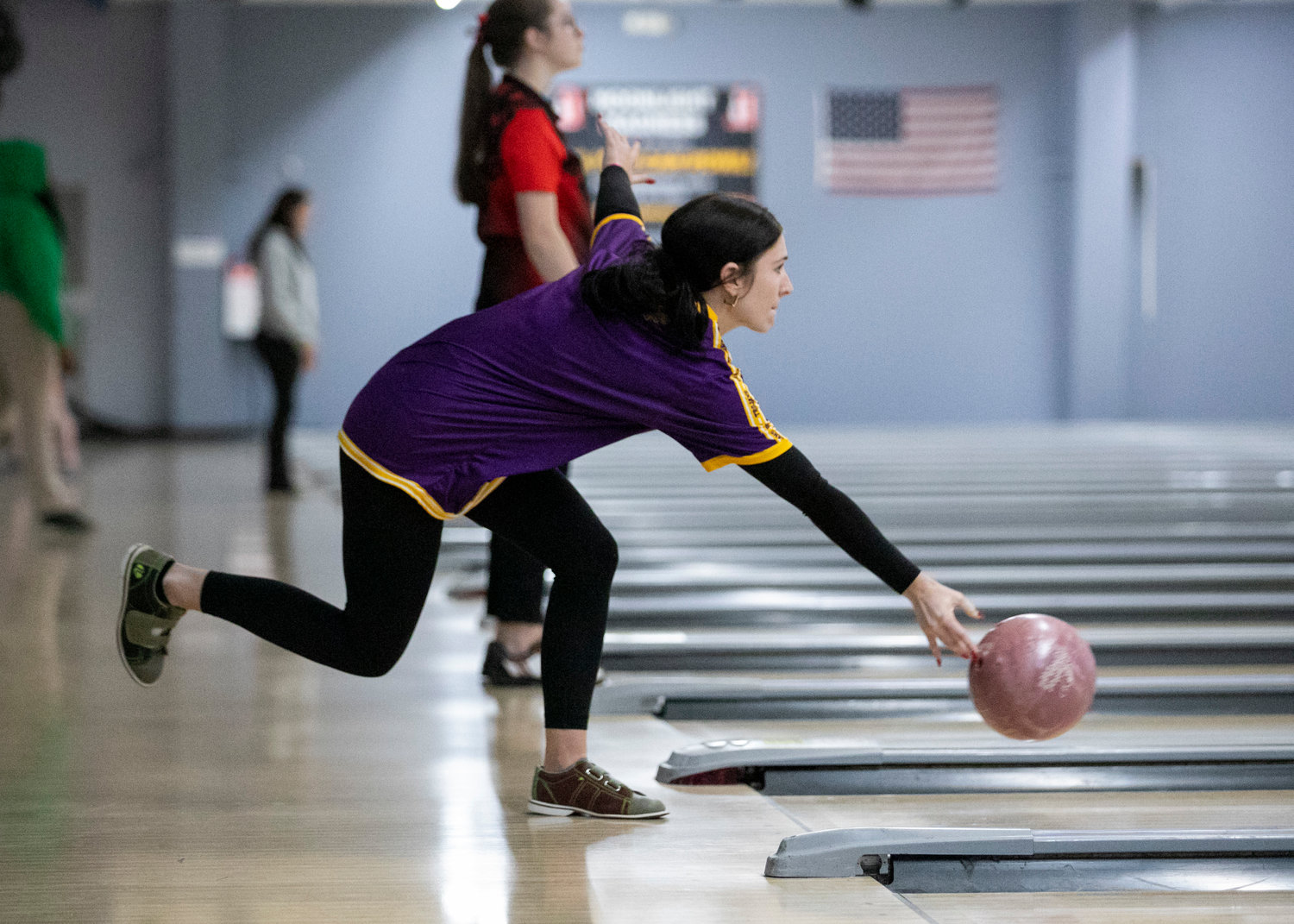 Daphne senior Jaidyn Graf releases a shot during competition at Eastern Shore Lanes Thursday, Jan. 19, in the qualifying round of the AHSAA South Regional bowling championship. Graf helped the Trojans finish fifth with tomorrow’s single-elimination tournament on deck.