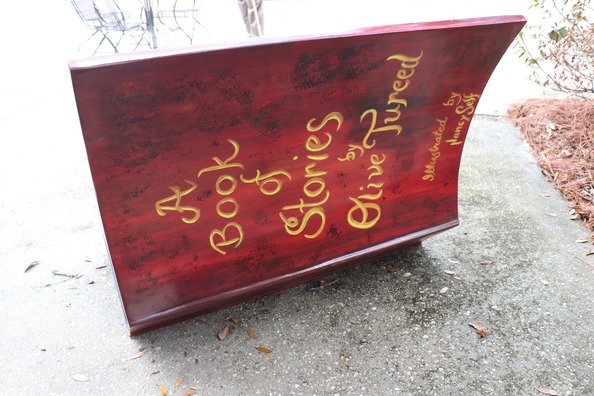 The newly painted benches feature artwork on the front and back.