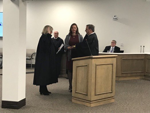 Baldwin County Circuit Judge Scott Taylor takes the oath of office to start his new term. Taylor, Coroner Brian Pierce and Sheriff Huey "Hoss" Mack were sworn in for new terms during Jan. 17 County Commission meeting.