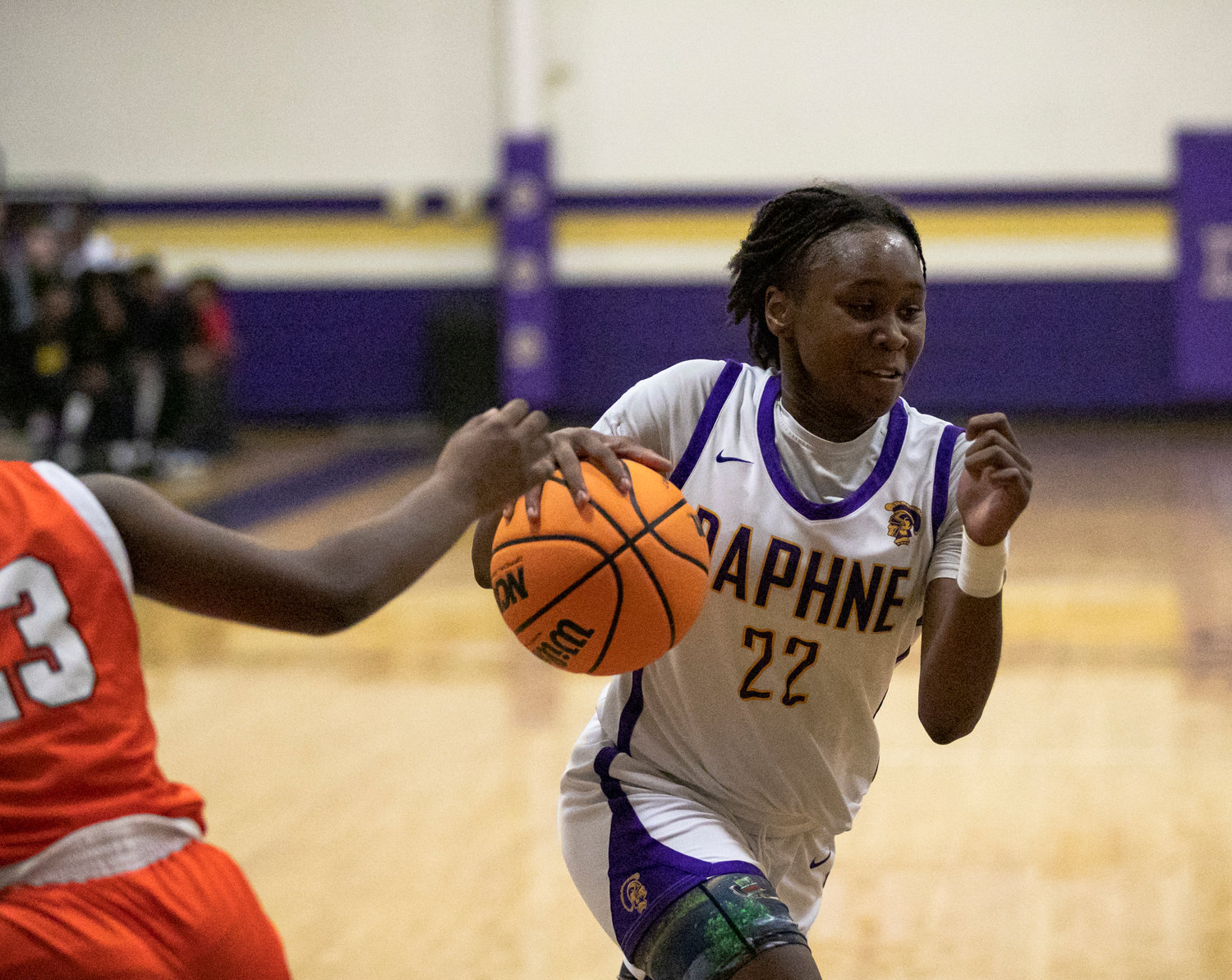 Daphne junior La’Merrica Johnson looks to drive the lane during the Trojans’ non-area contest against Baldwin County at home Dec. 13, 2022. Johnson was named third-team all-state after she was also an all-regional tournament team member for the Trojans.