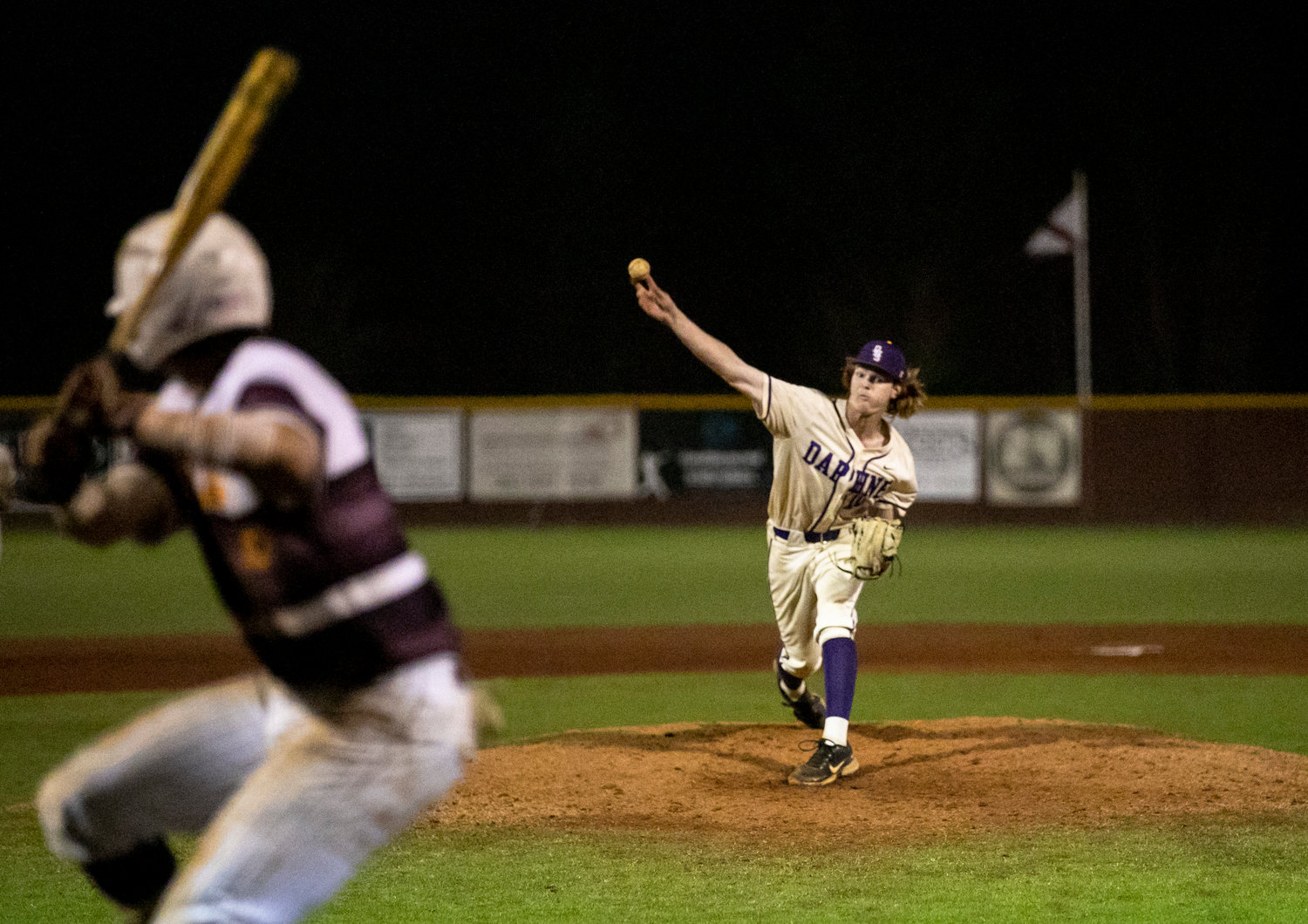 Daphne junior Owen Miller releases a pitch during the Trojans’ final game of the PBR South Alabama Showdown against the host Robertsdale Golden Bears Saturday, Feb. 26.