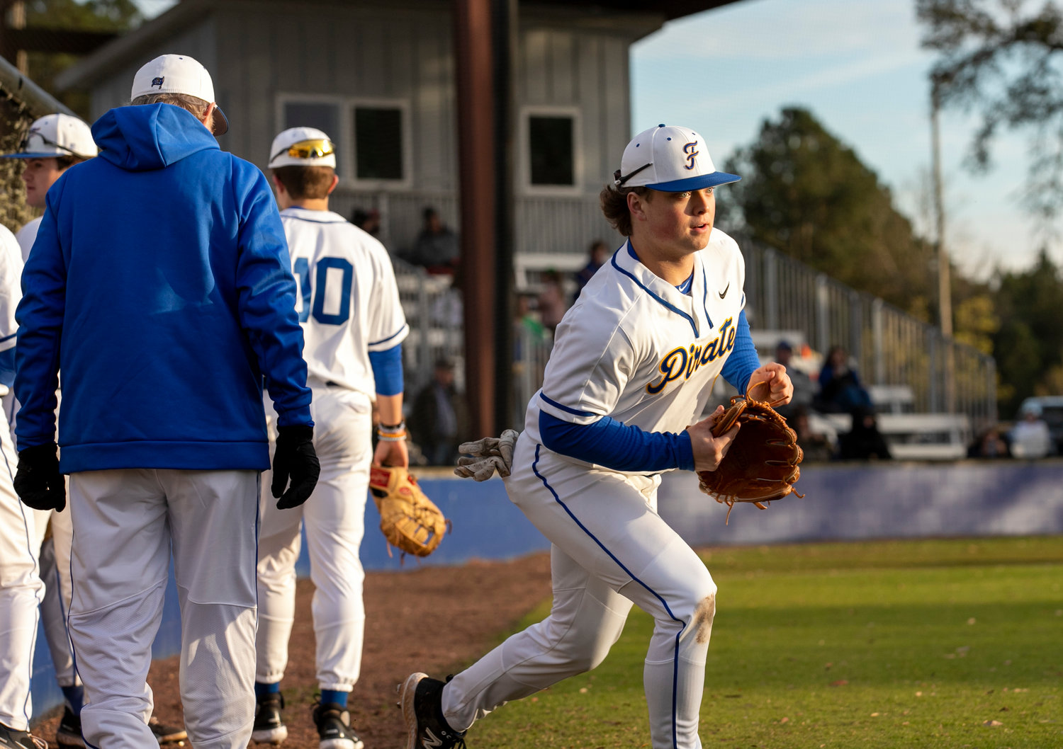 Pirate senior Jackson Hatcher is introduced as an Opening Day starter at Volanta Park Friday, Feb. 17. Last Sunday he penned his commitment to the Lurleen B. Wallace Saints program after his time in Fairhope.