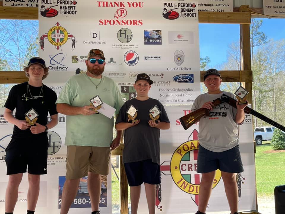 The second-place team from Saturday’s Pull for Perdido Clay Shoot, Straight Bustin’, included Corbin Crysell (right) who earned the title of Intermediate Top Shooter during the event.