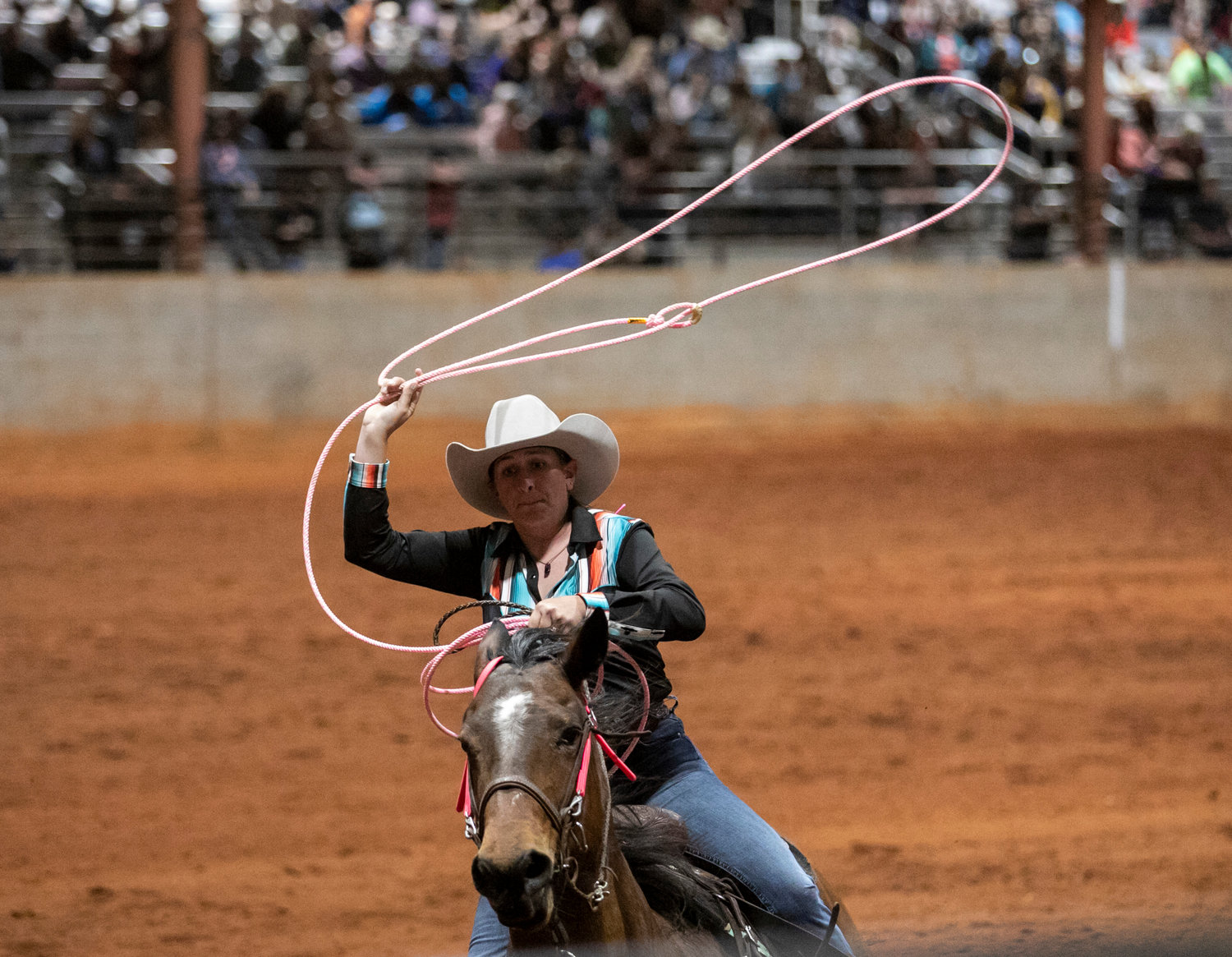 Sydney Slade prepares a throw during the breakaway roping event at the Robertsdale Rotary Club Rodeo Saturday, March 11, at the Baldwin County Coliseum hosted by Bo Campbell Productions.
