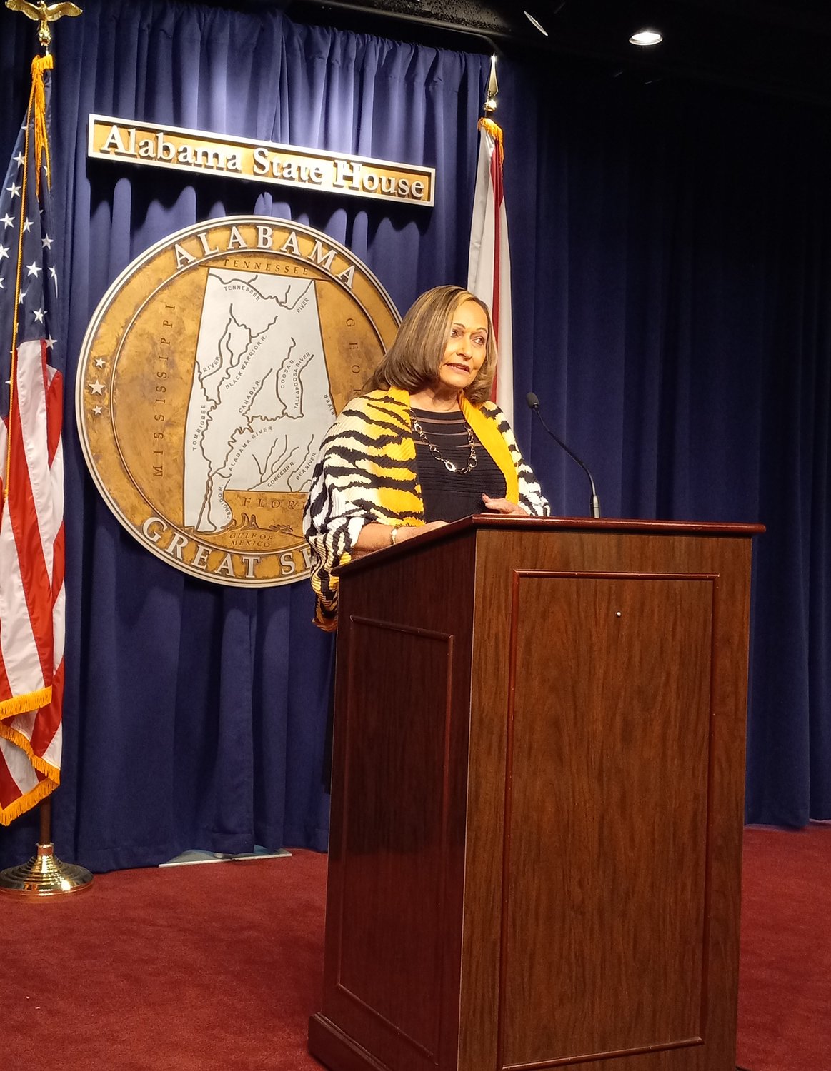 Sen. Vivian Davis Figures, who represents District 33 which covers parts of the cities of Mobile and Spanish Fort, speaks during a press conference in Montgomery this week.