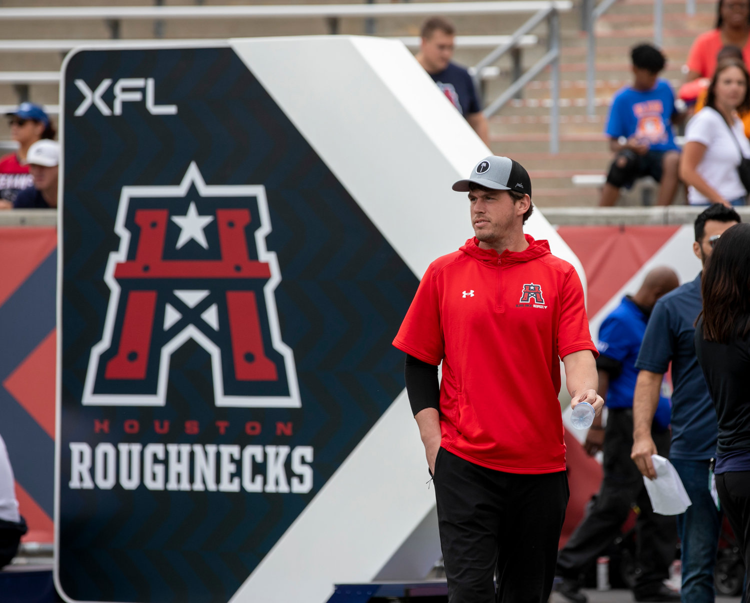 Roughnecks quarterback Brandon Silvers takes the field for Sunday’s Week 7 game against the St. Louis Battlehawks at TDECU Stadium in Houston. Silvers was sidelined with an arm injury but hoped to get back to throwing this week.