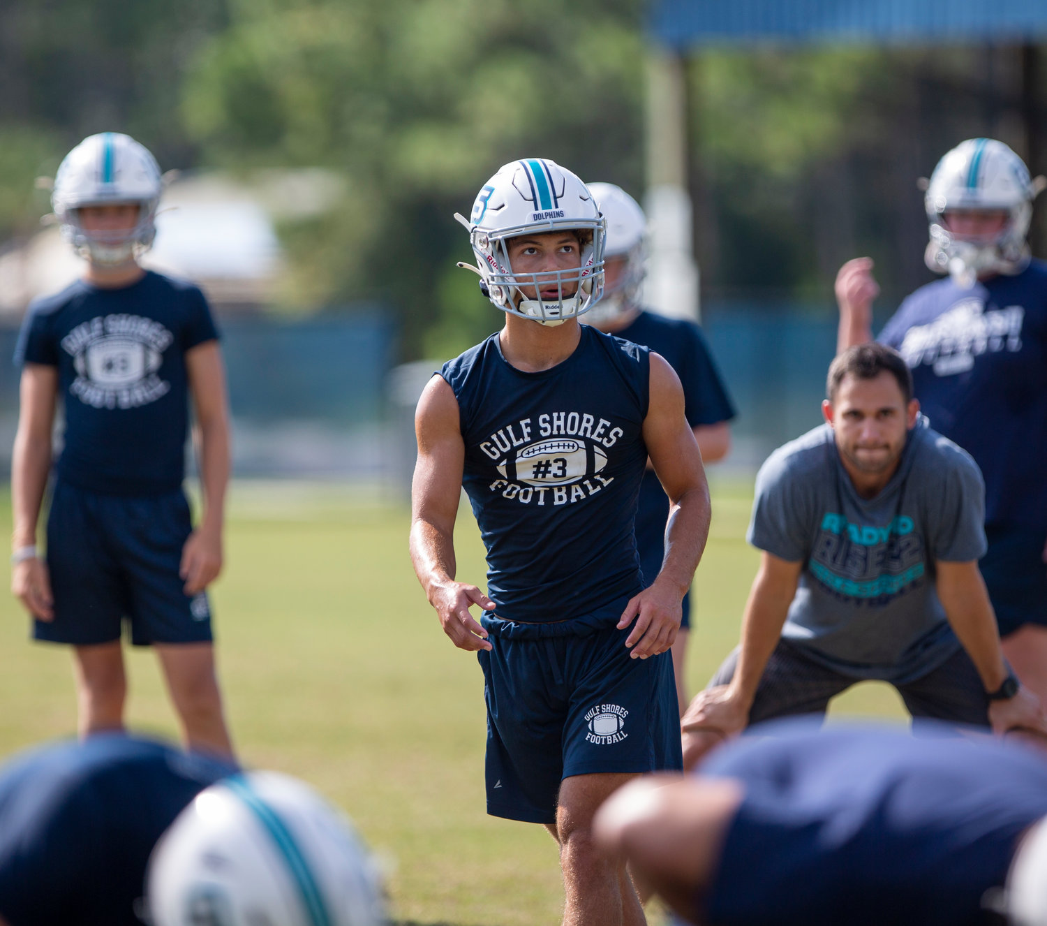 Will Langston lines up a field-goal attempt during Gulf Shores’ practice Sept. 8, 2022, ahead of the Class 5A Region 1 game against top-ranked UMS-Wright. As a junior, Langston connected on 5-of-8 field goals and 57-of-60 point-after tries.