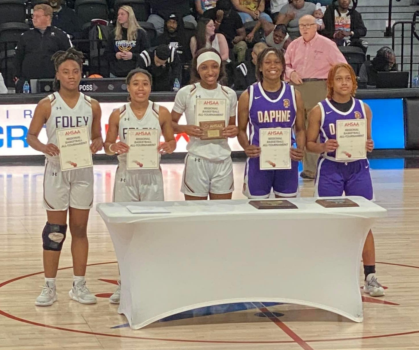 Keiyonla Knight, Ashauntee Hobbs and Jestiny Dixon from Foley, as well as La’Merrica Johnson and Abby Johnson from Daphne, represented Baldwin County on the all-regional tournament team this postseason where the Lions and Trojans met in Class 7A’s Central championship. Hobbs and La’Merrica Johnson were recently named to the AHSAA South All-Star roster ahead of this summer’s North-South game.