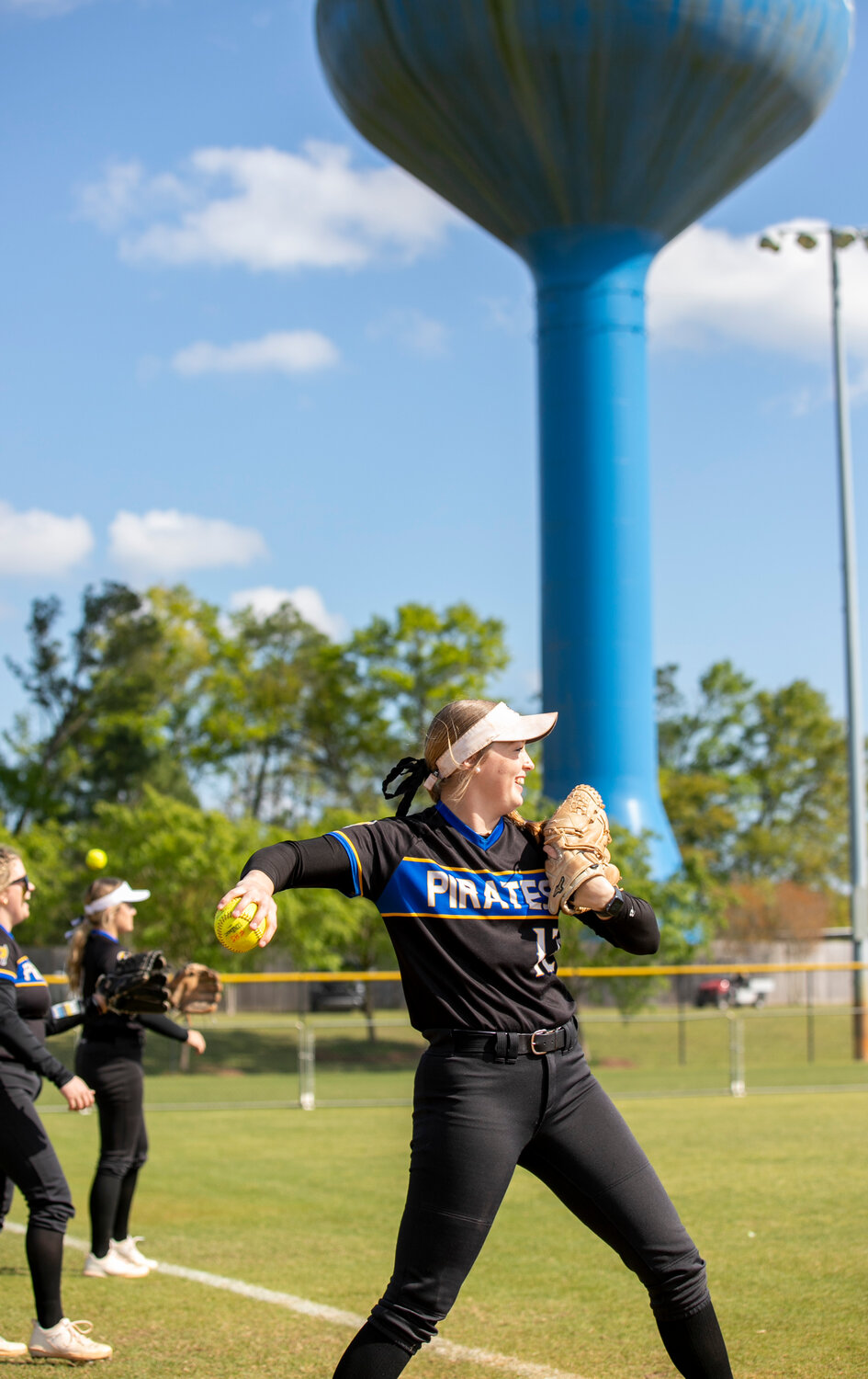 Fairhope senior and South Alabama signee  Ryley Harrison warms up with her Pirate teammates at the Gulf Shores Sportsplex during the Gulf Coast Classic tournament March 21. Fairhope has won the last three area tournaments in a row and is set to return to Gulf Shores next weekend to open the 2023 AHSAA South Regional championships.