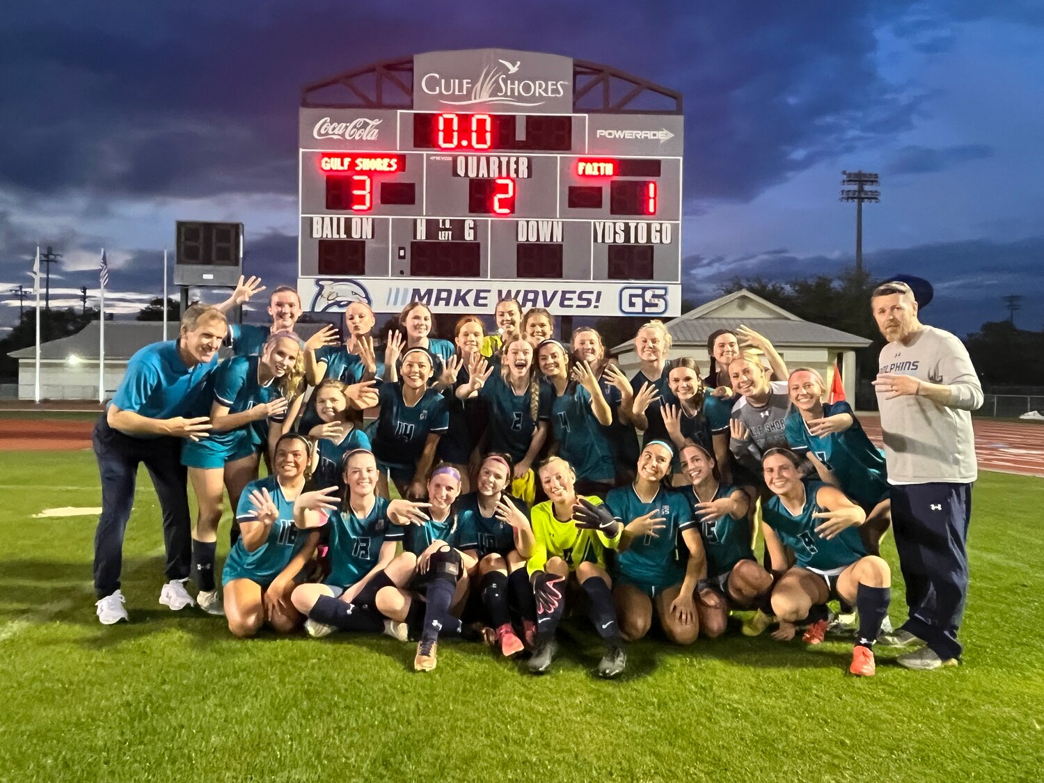 The Gulf Shores girls’ soccer team took down the Faith Academy Rams 3-1 at home in the AHSAA state quarterfinals to qualify for its first-ever semifinal this Friday in Huntsville. The Dolphins drew Marbury with a trip to the finals on the line.