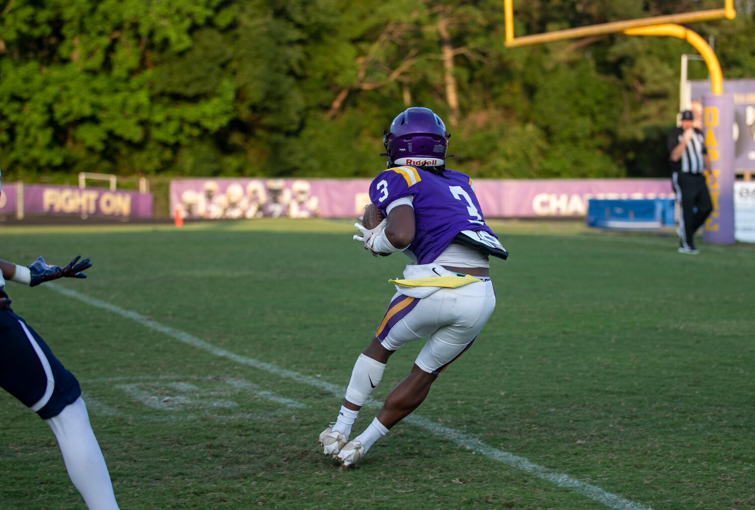 RJ Dailey falls into the end zone with a 23-yard touchdown reception in the second quarter of the exhibition game between Daphne and Foley at Jubilee Stadium Friday, May 19.