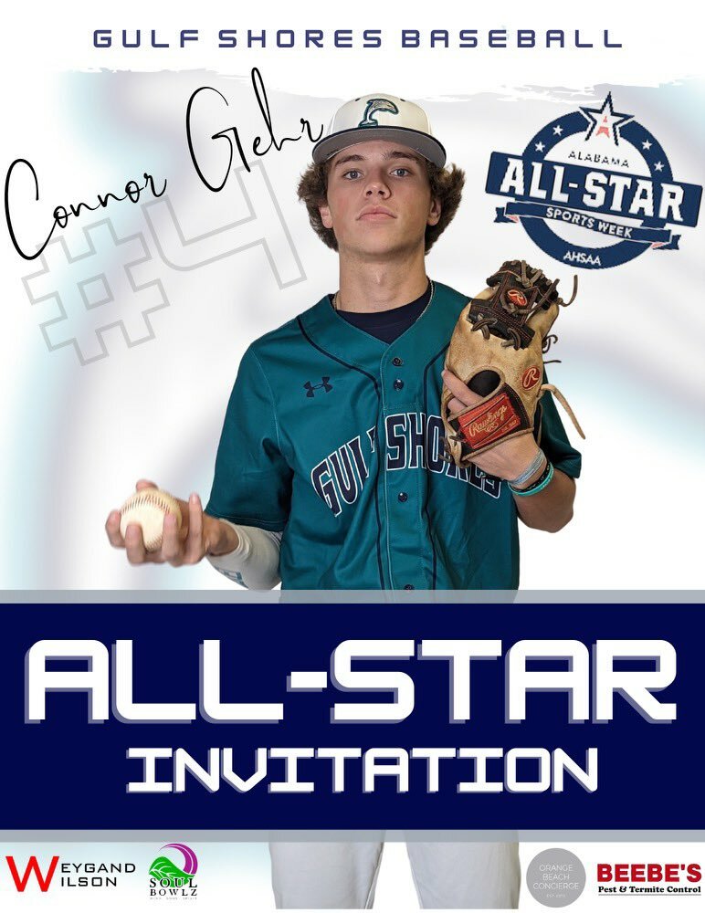 Dolphin junior Connor Gehr was named to the AHSAA North-South All-Star roster Monday, May 22, as one of three baseball players from Baldwin County selected to the team.