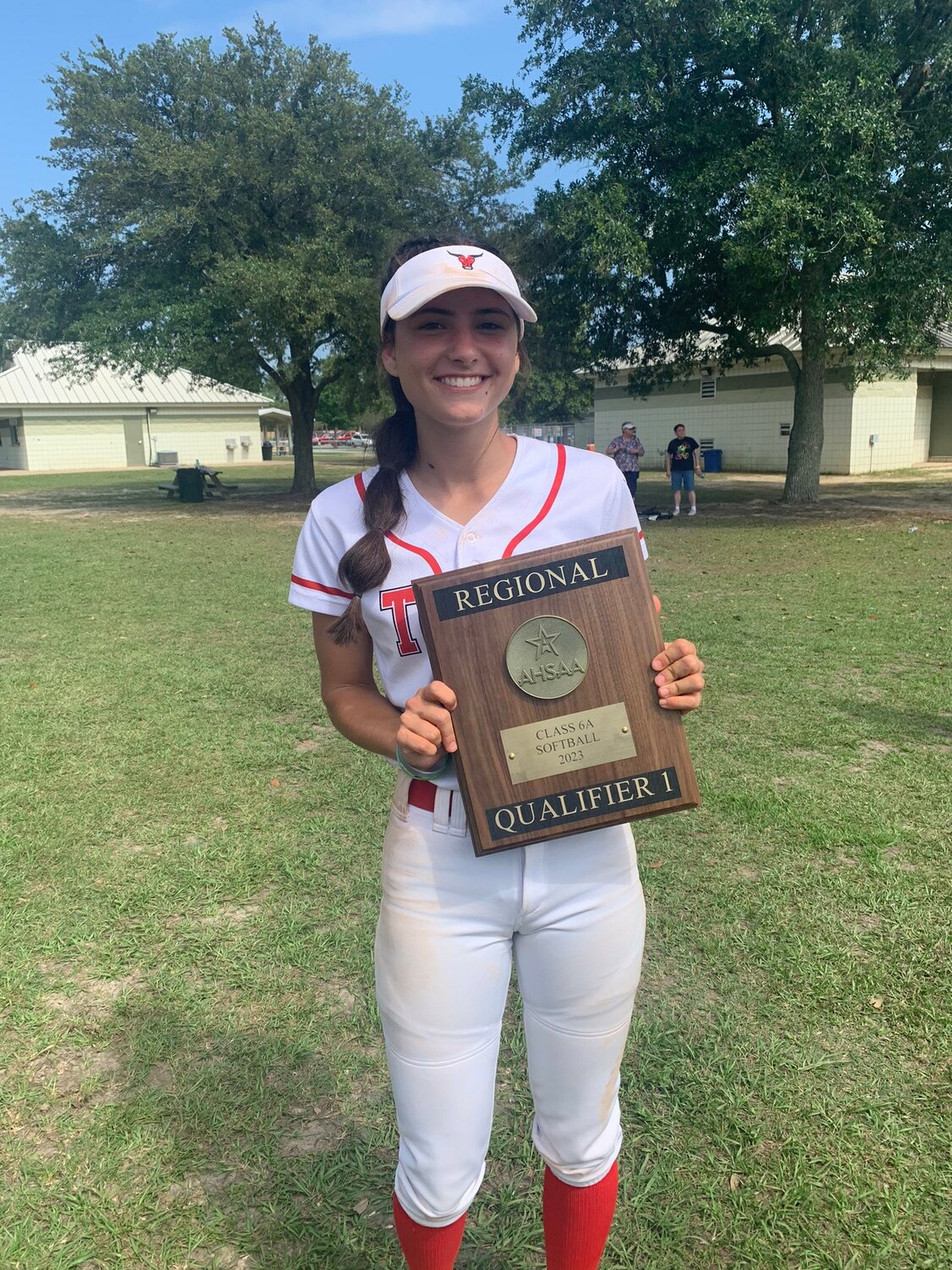 Spanish Fort’s Haley Hart celebrates with the Class 6A Region 2 championship after the Toros took down Baldwin County May 11 at the Gulf Shores Sportsplex. After Spanish Fort reached the final four, Hart was one of four Toros named all-state alongside their coach, Barclay Kercher who was named the Class 6A coach of the year, by the ASWA.