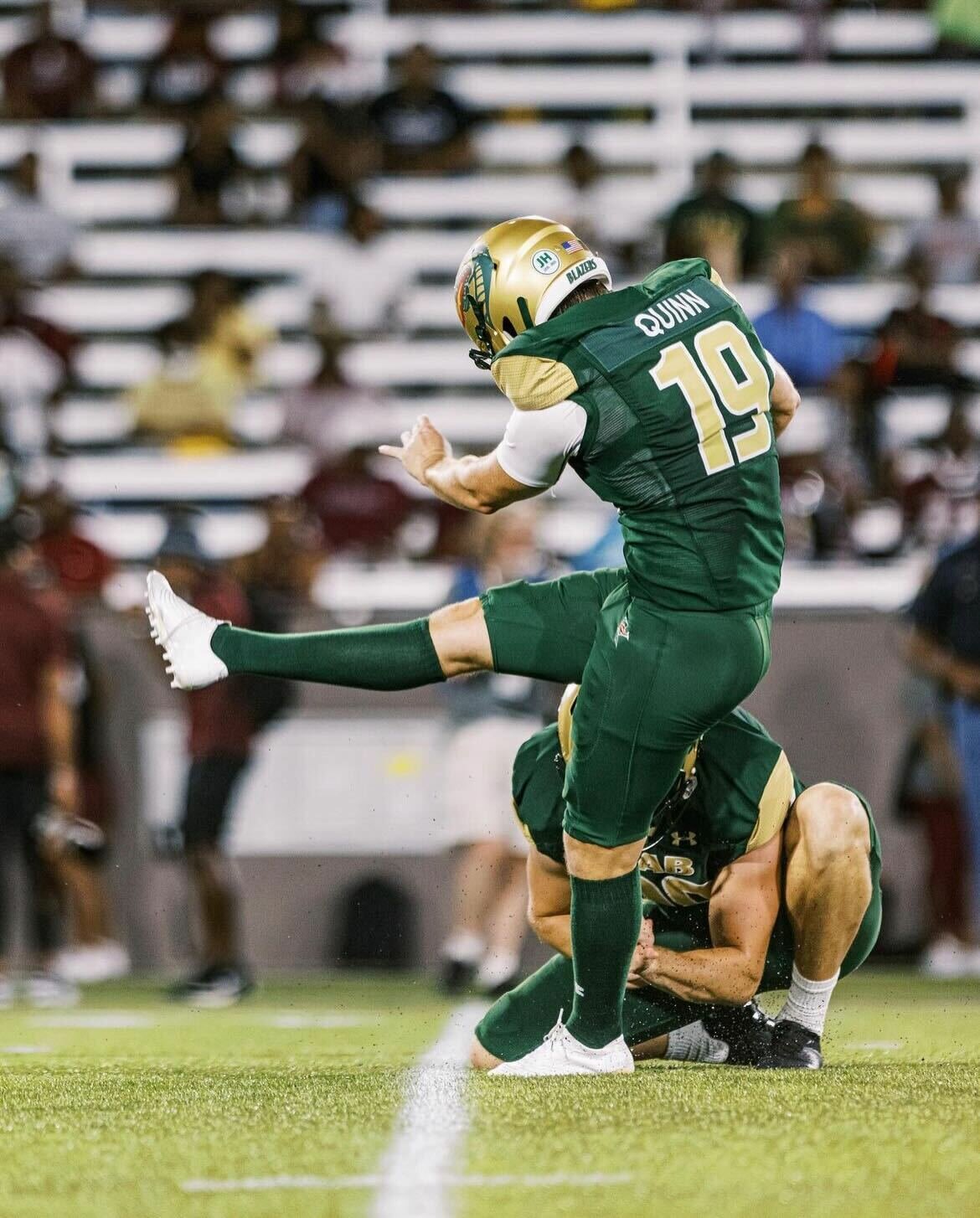 The UAB Blazers’ all-time PAT percentage leader is Matt Quinn who has connected on 36-of-47 field goals for a .984 mark with still one season remaining. Quinn was perfect on his field-goal attempts between 30-39 yards as a redshirt junior.
